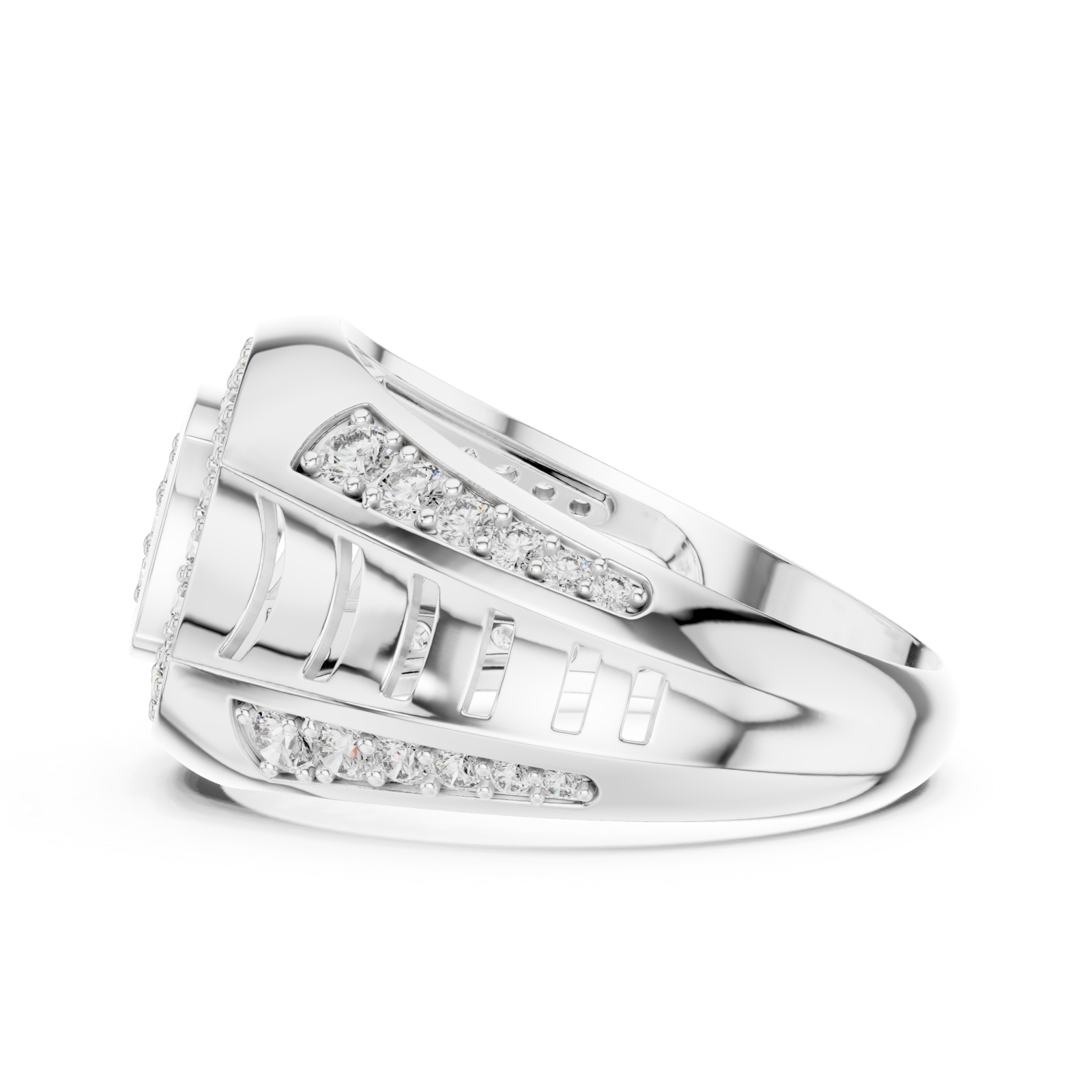  White Gold Starlit Passage Arched Motif Solitaire Ring Side View