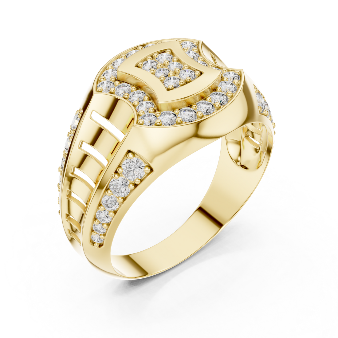 Gold Starlit Passage Arched Motif Solitaire Ring Right View