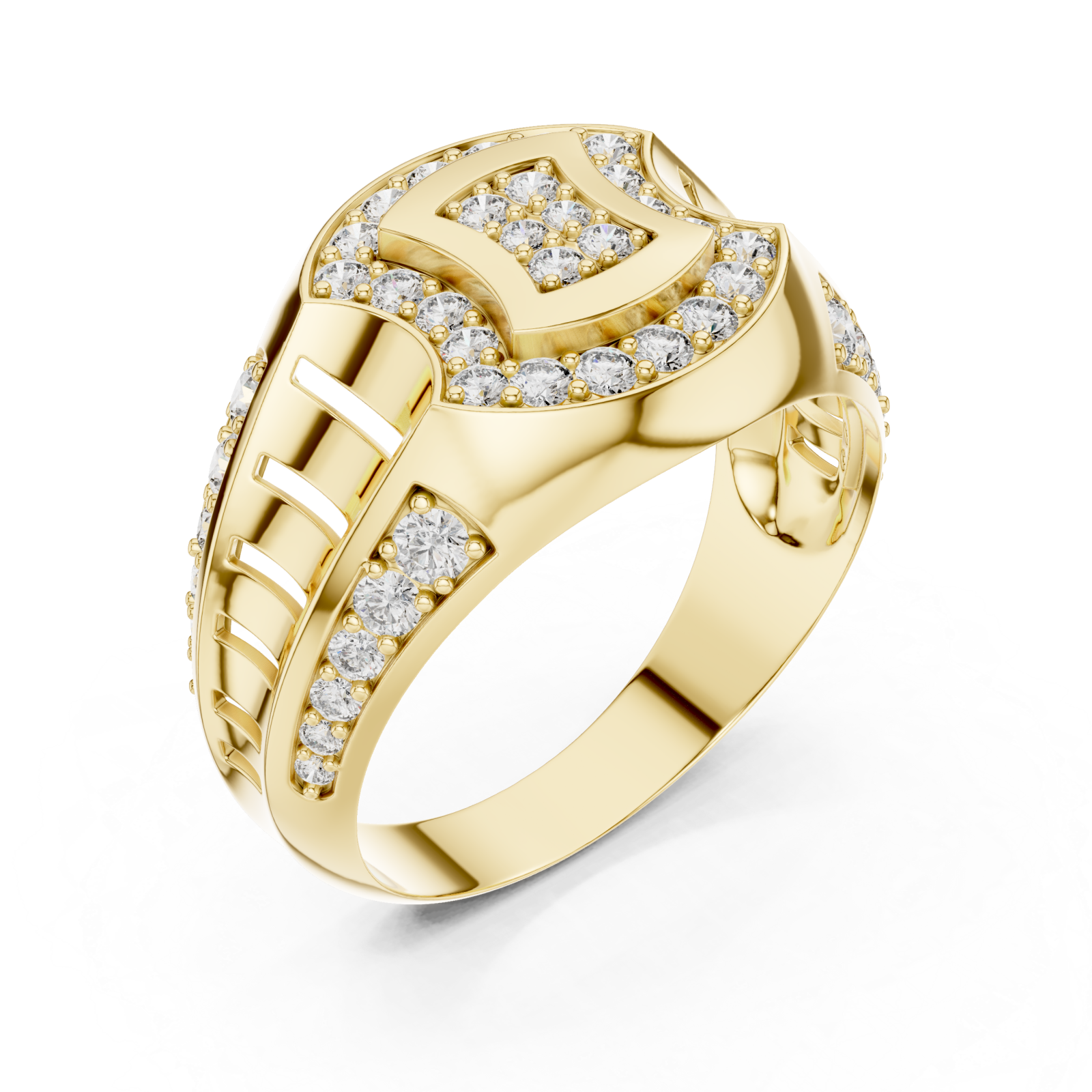 Gold Starlit Passage Arched Motif Solitaire Ring Right View