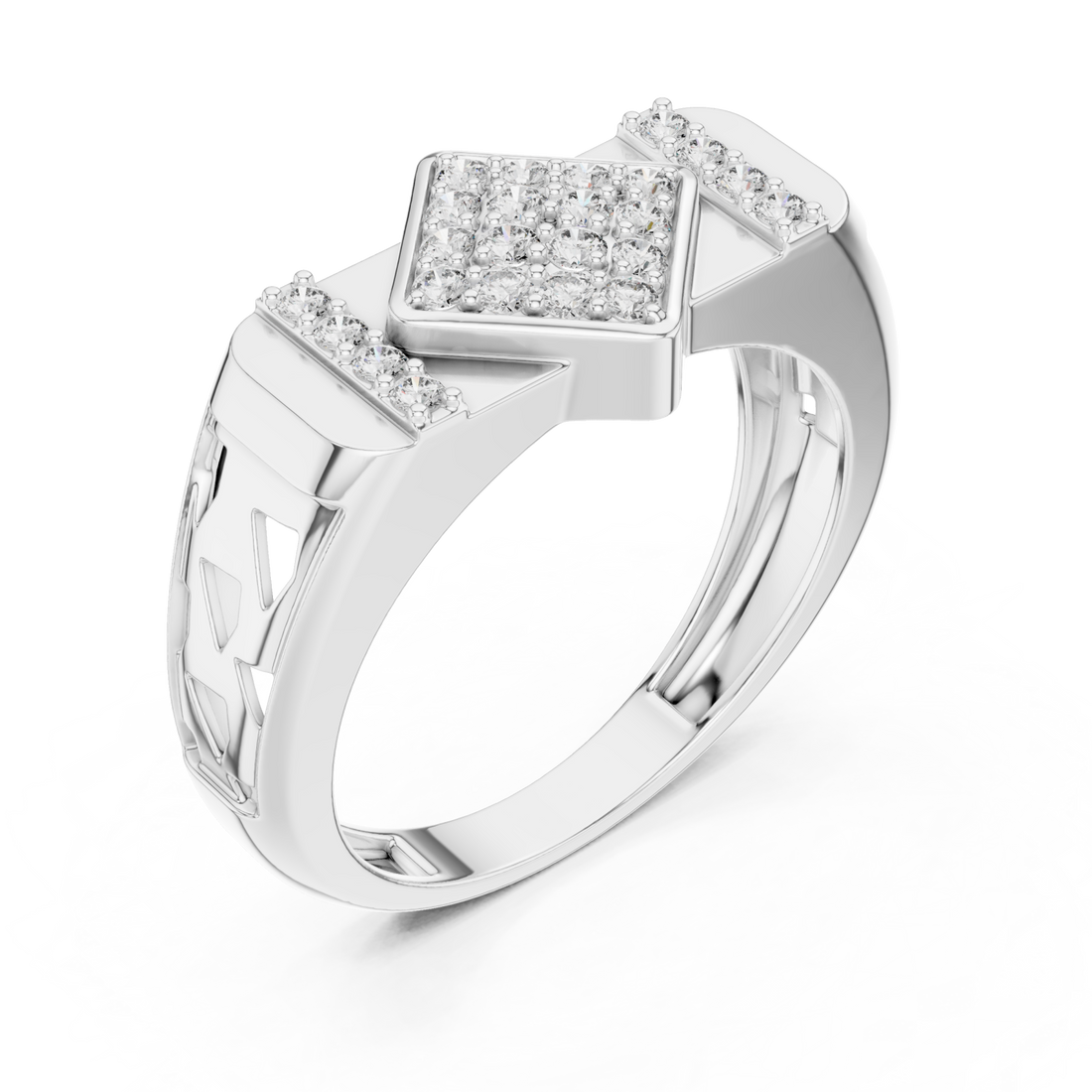  White Gold Radiance Mosaic Signature Ring Right View