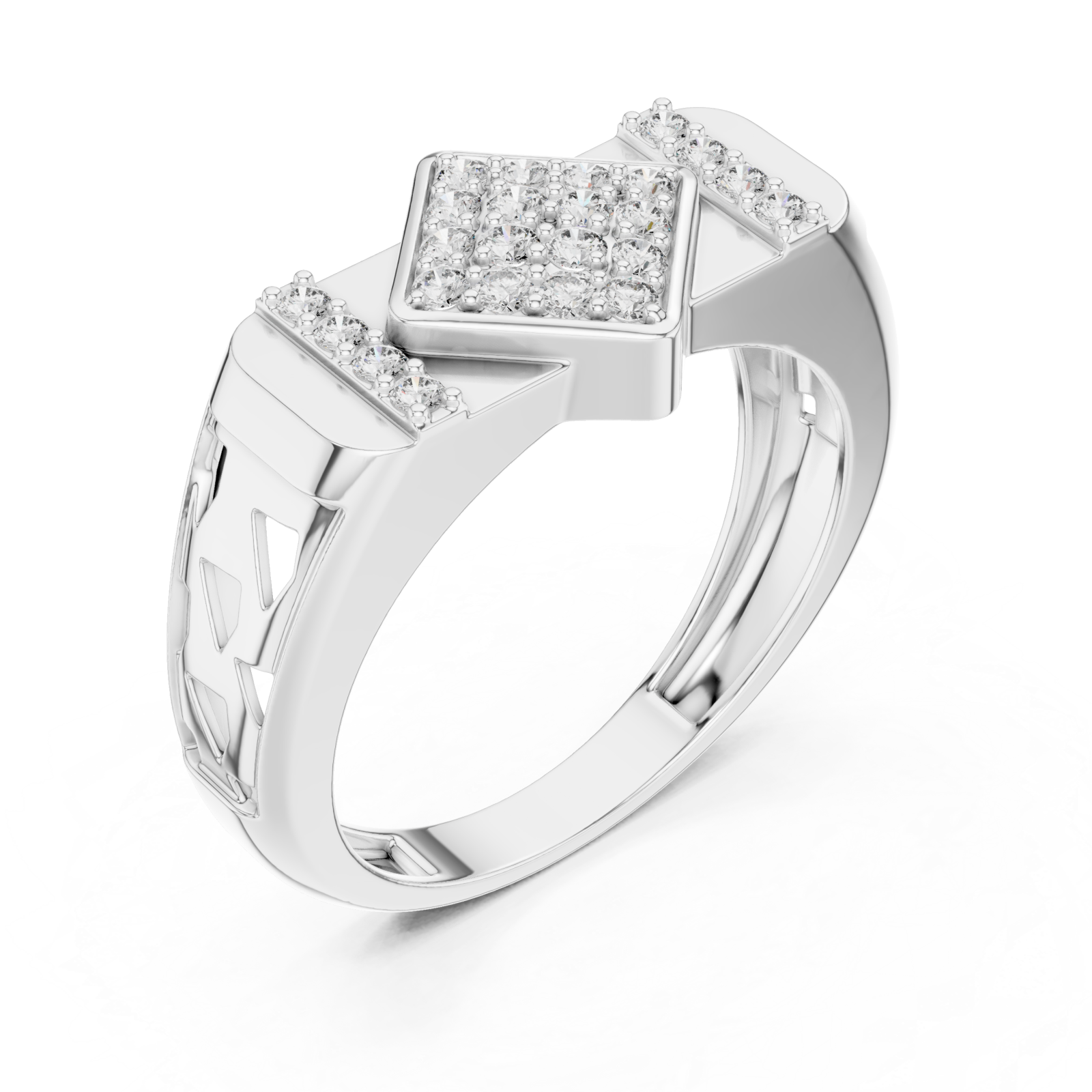  White Gold Radiance Mosaic Signature Ring Right View