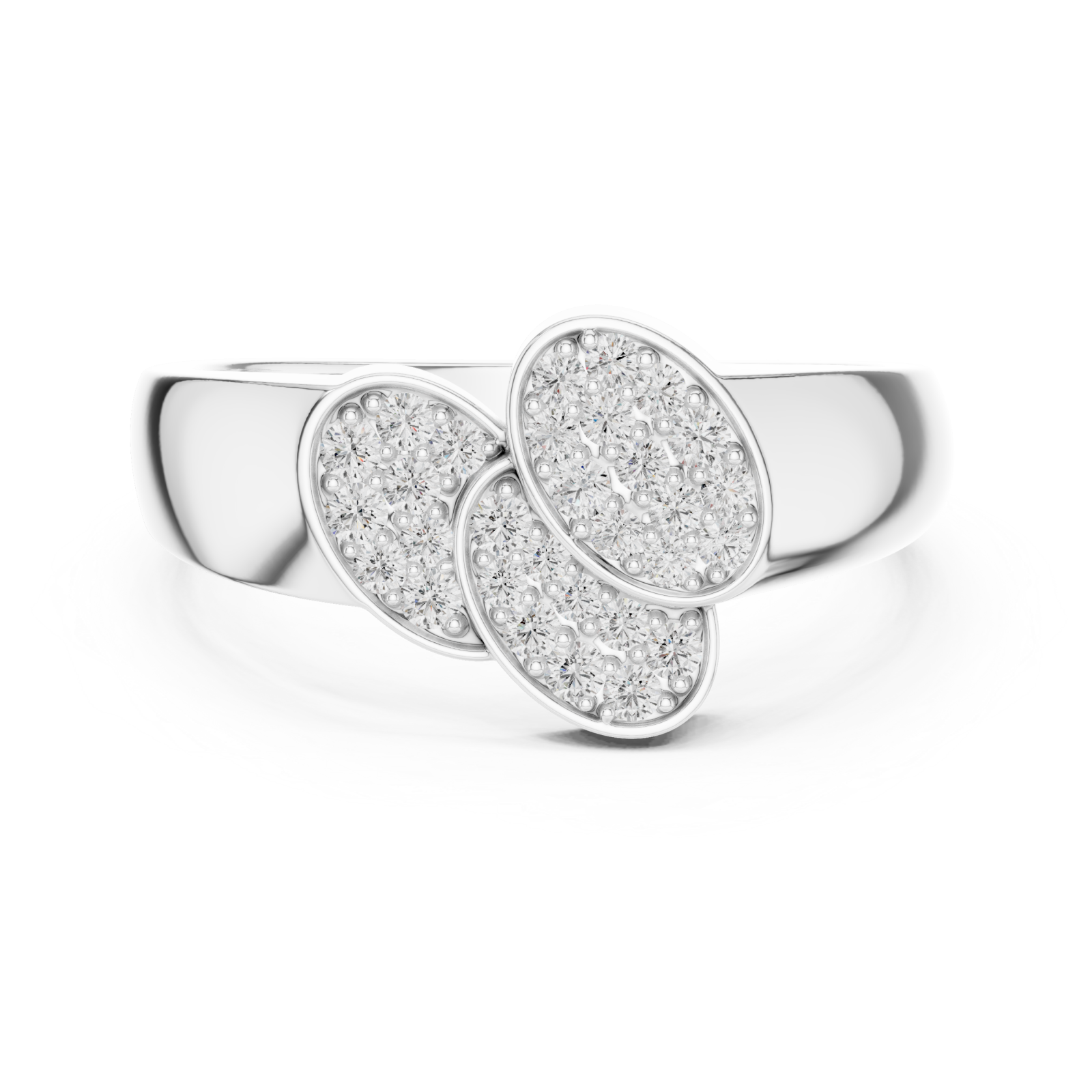  White Gold Blossom Paired Contour Statement Ring Front View