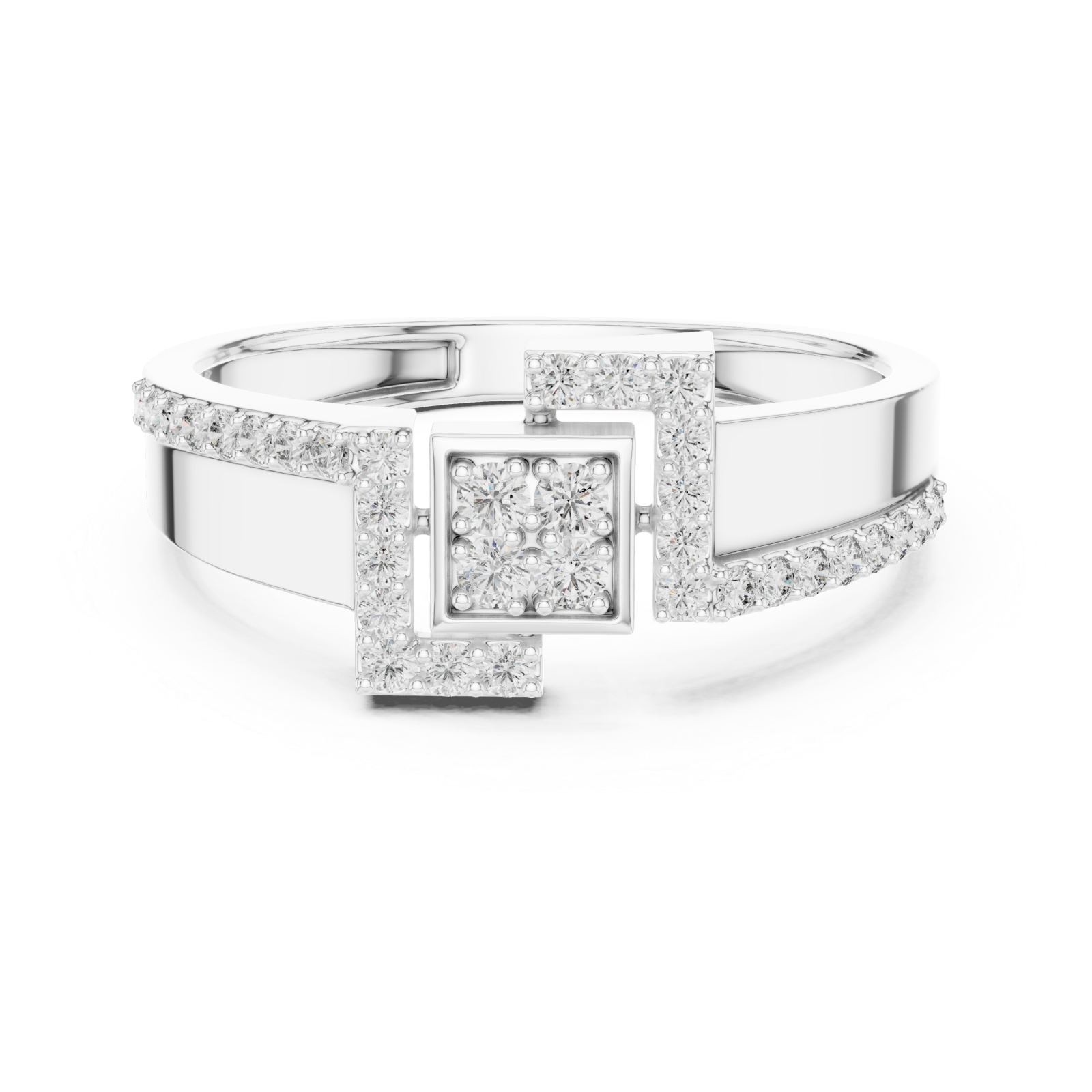  White Gold Celestial Parallel Embrace Harmony Ring Front View