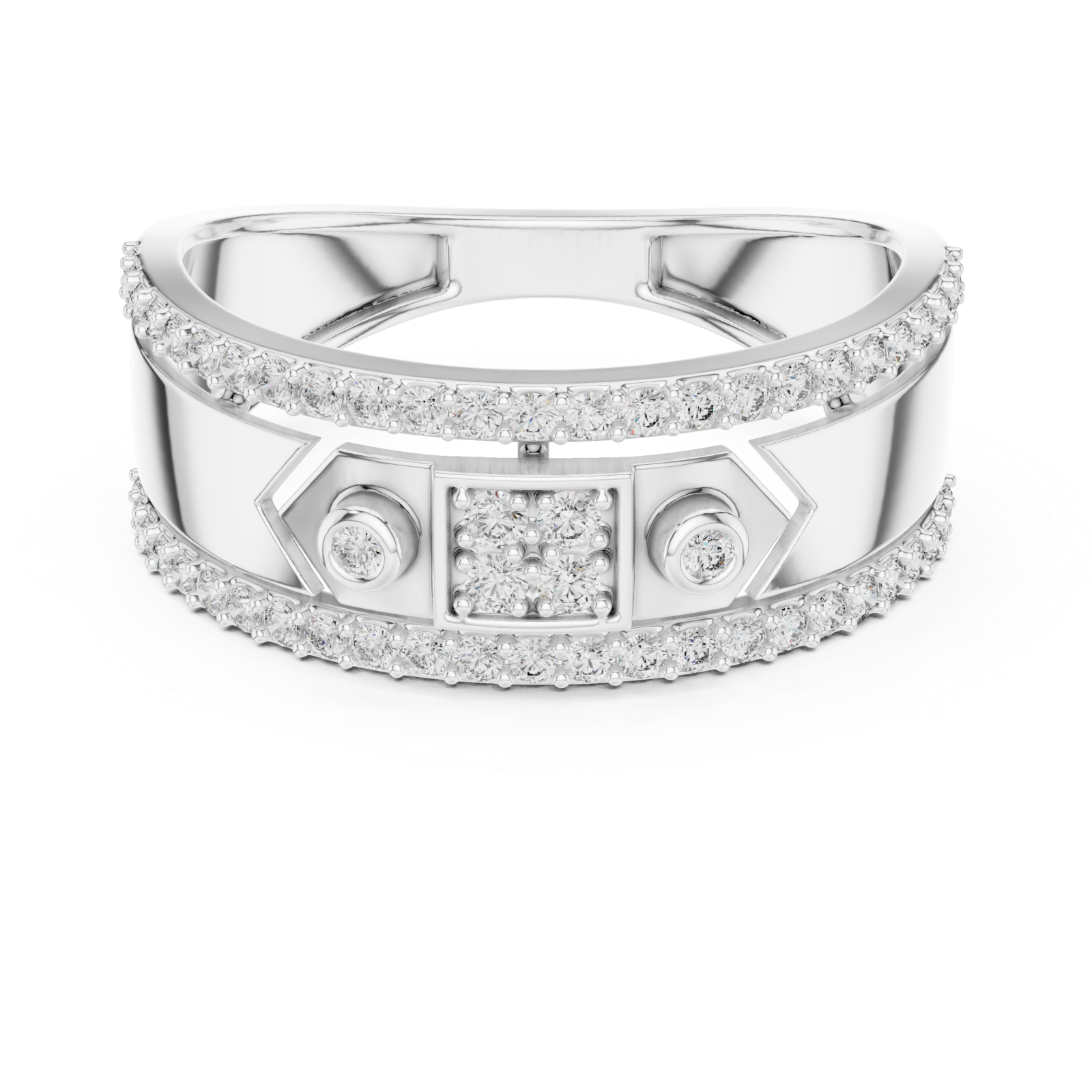  White Gold Luminance Vow Multi-Layered Dual Band Artistry Ring Front View