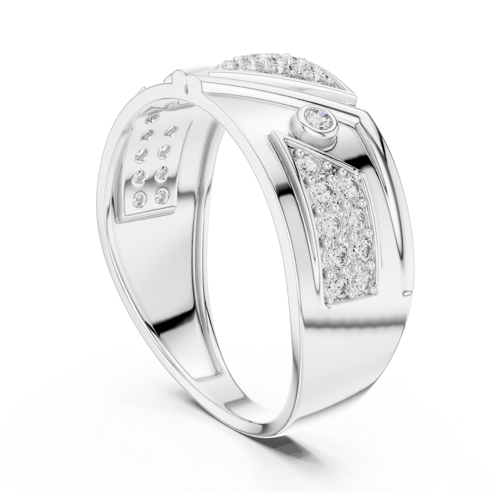  White Gold Tranquil Echo Bold Mens Ring Left View
