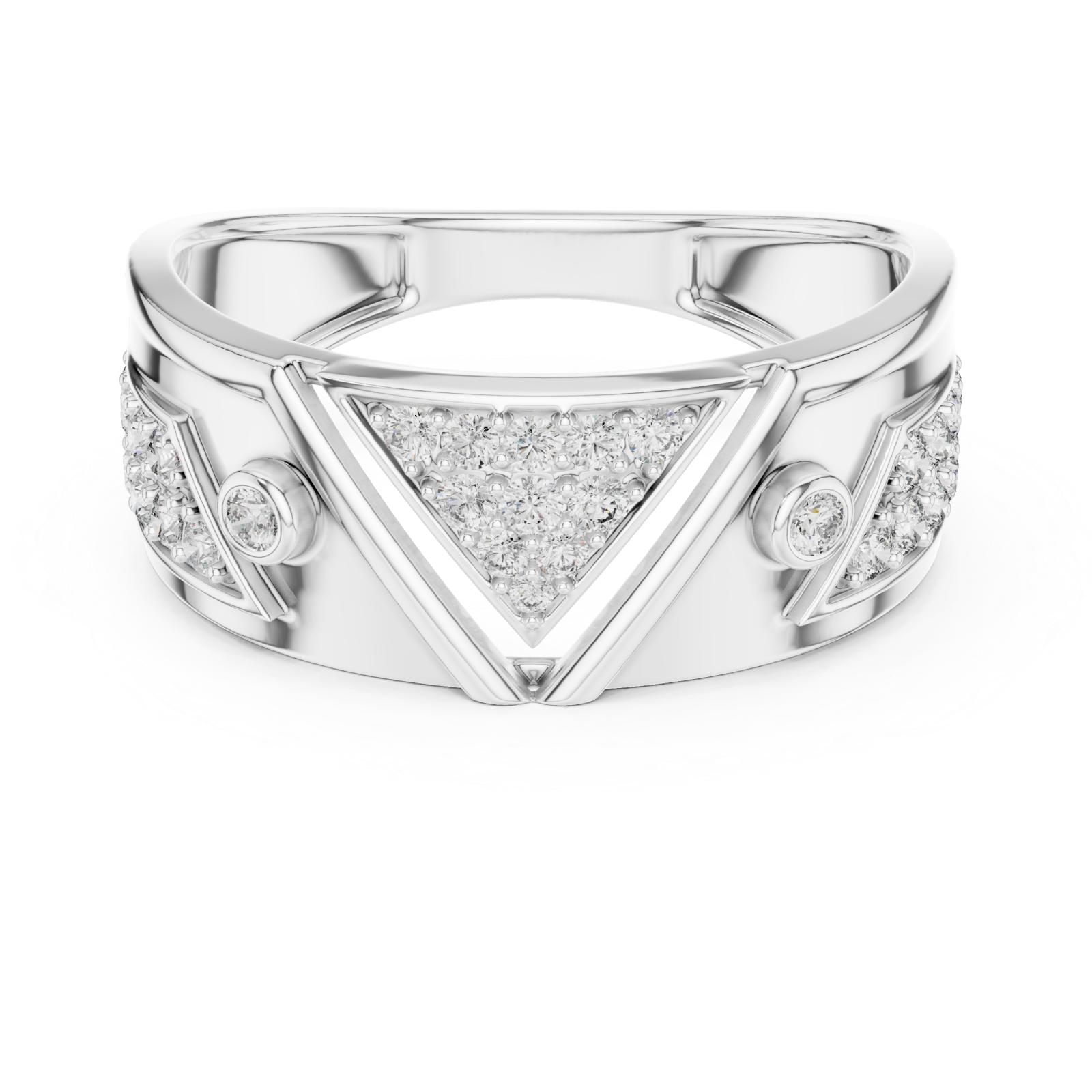 White Gold Tranquil Echo Bold Mens Ring Front View