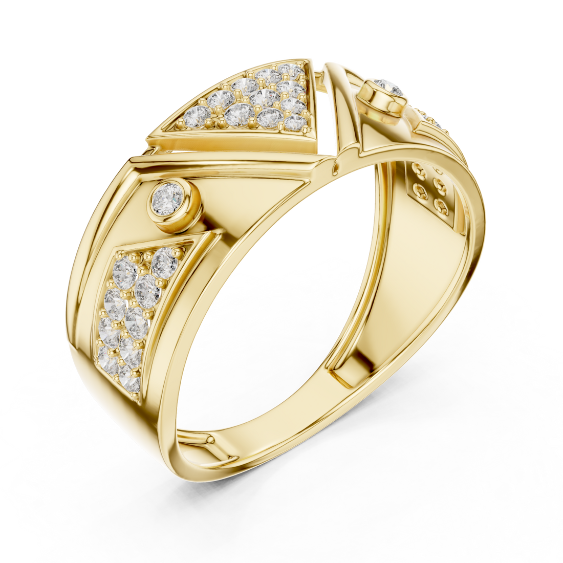 Gold Tranquil Echo Bold Mens Ring Right View
