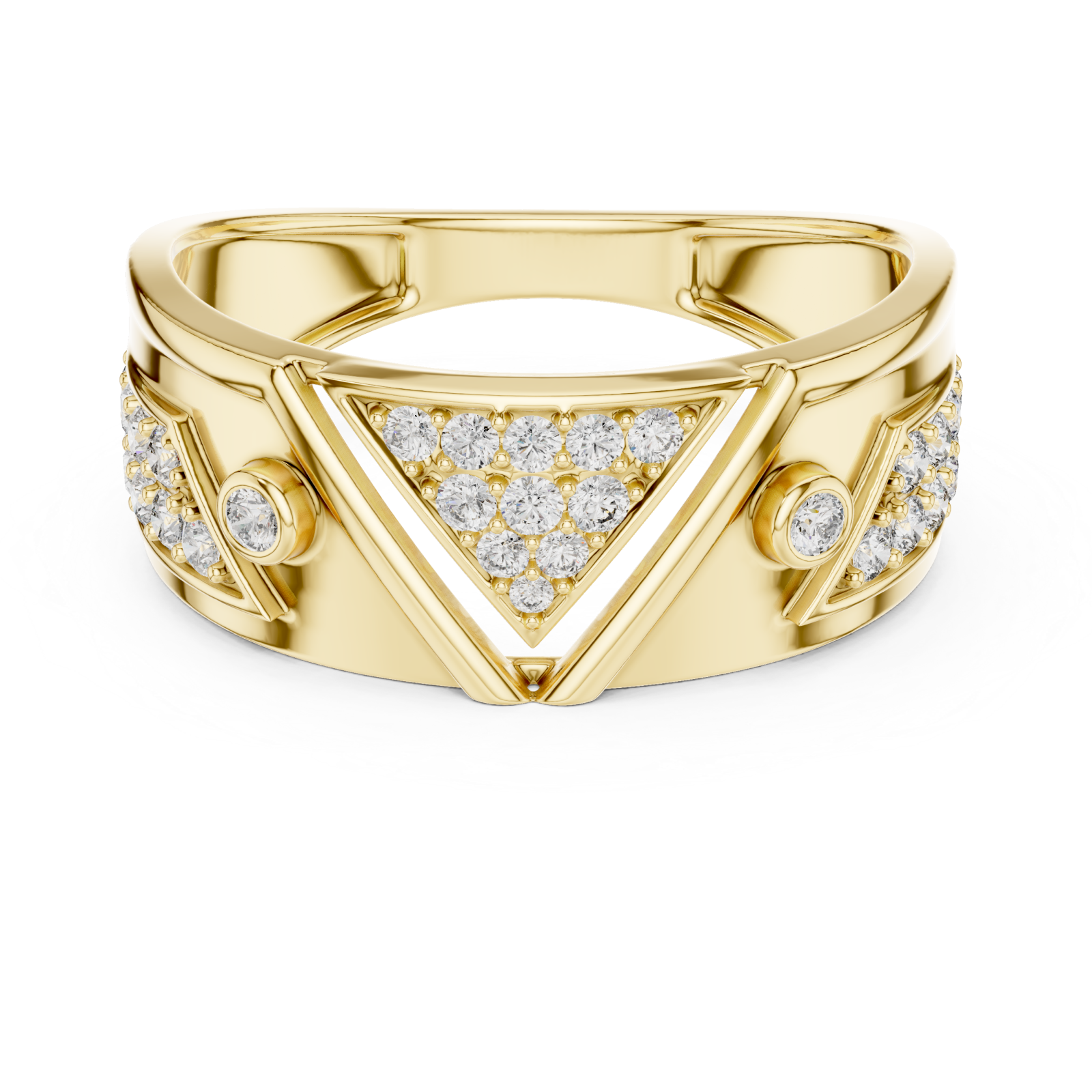  Gold Tranquil Echo Bold Mens Ring Front View