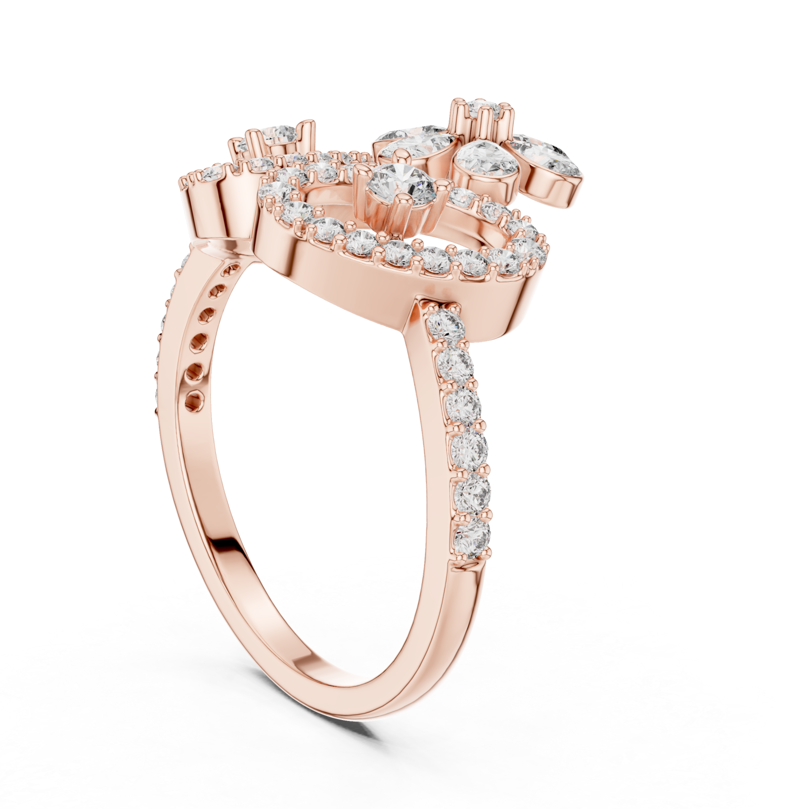  Rose Gold Luminous Bloom Petal Cocktail Ring Left View