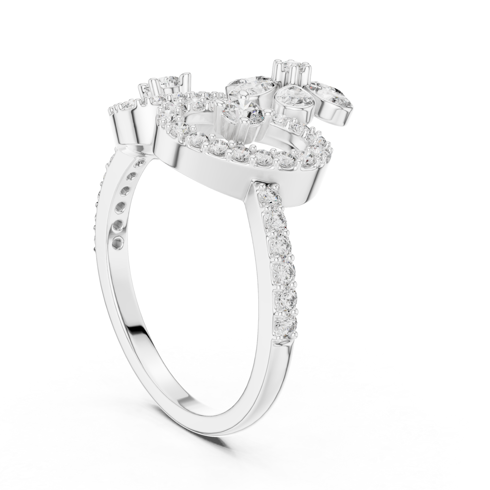  White Gold Luminous Bloom Petal Cocktail Ring Left View