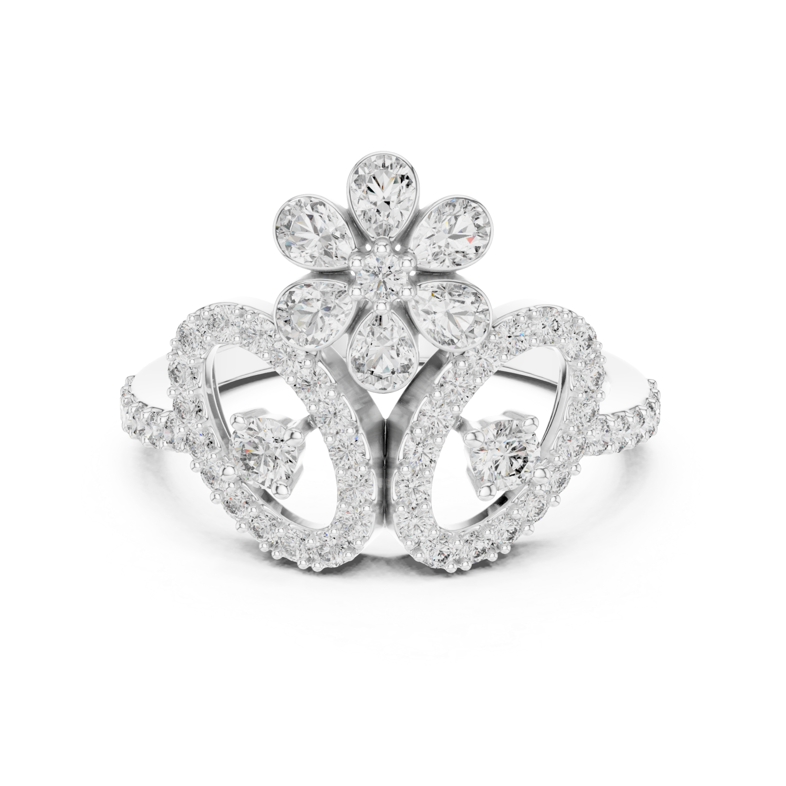  White Gold Luminous Bloom Petal Cocktail Ring Front View