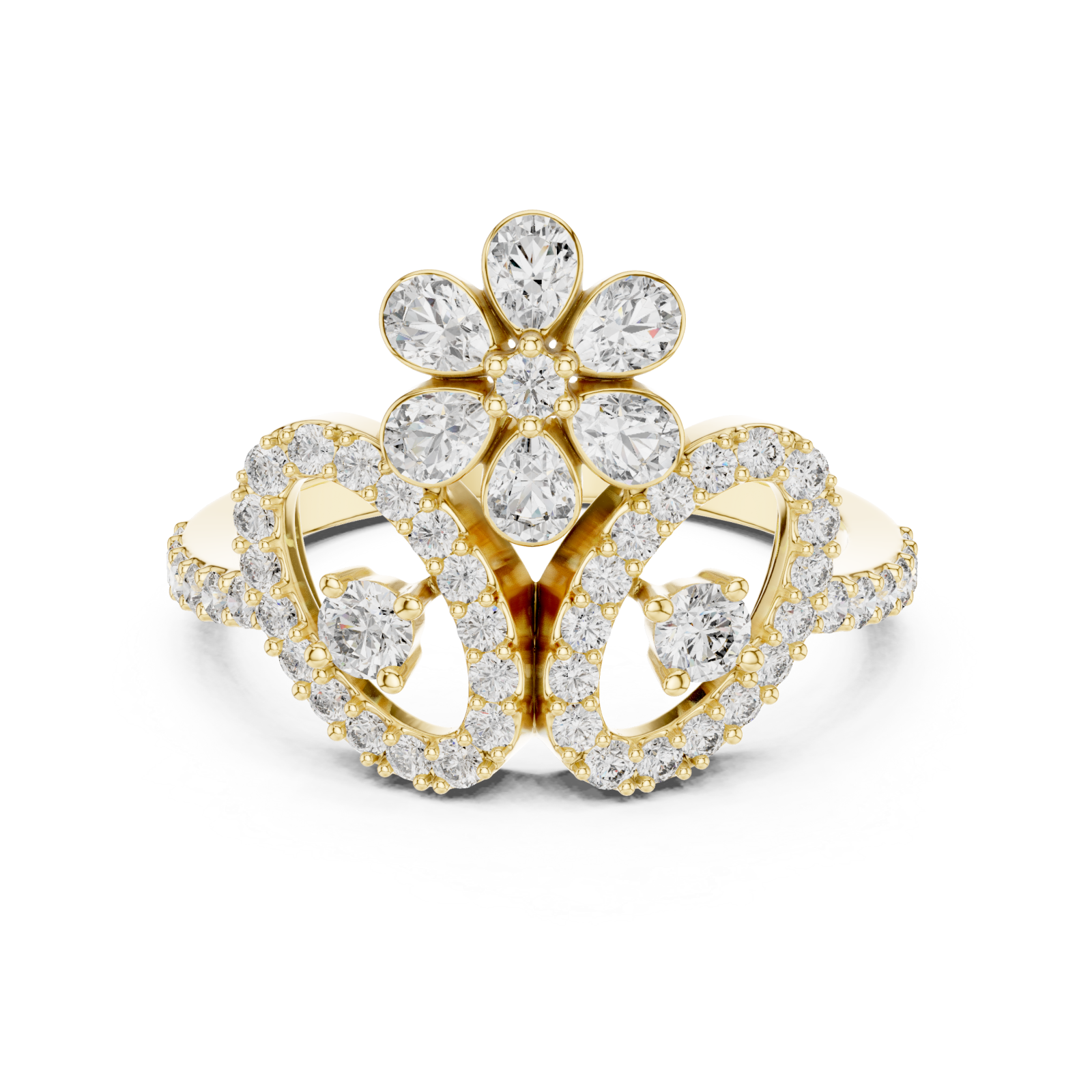  Gold Luminous Bloom Petal Cocktail Ring Front View