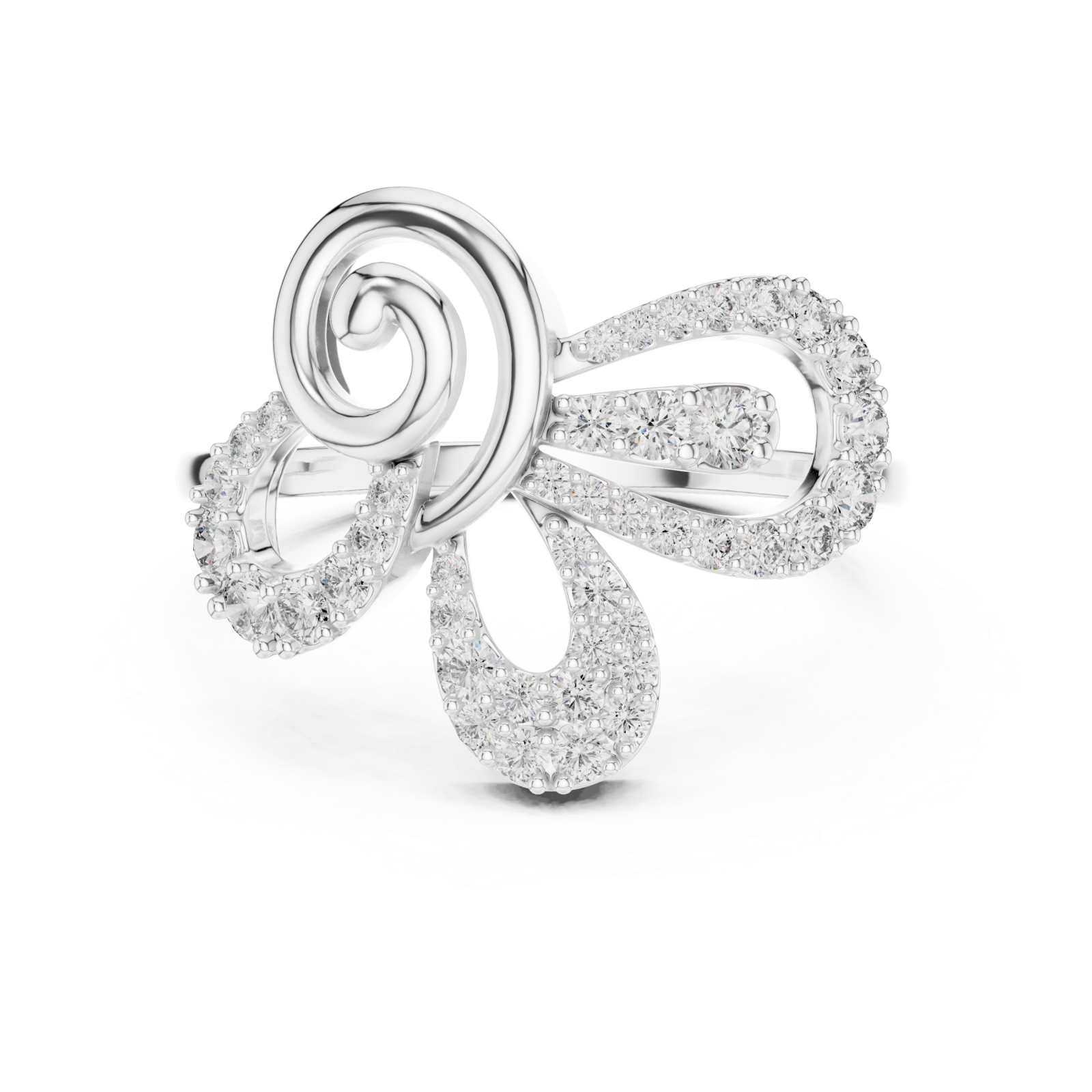  White Gold Infinite Lace Ribbon Curve Ring Front View