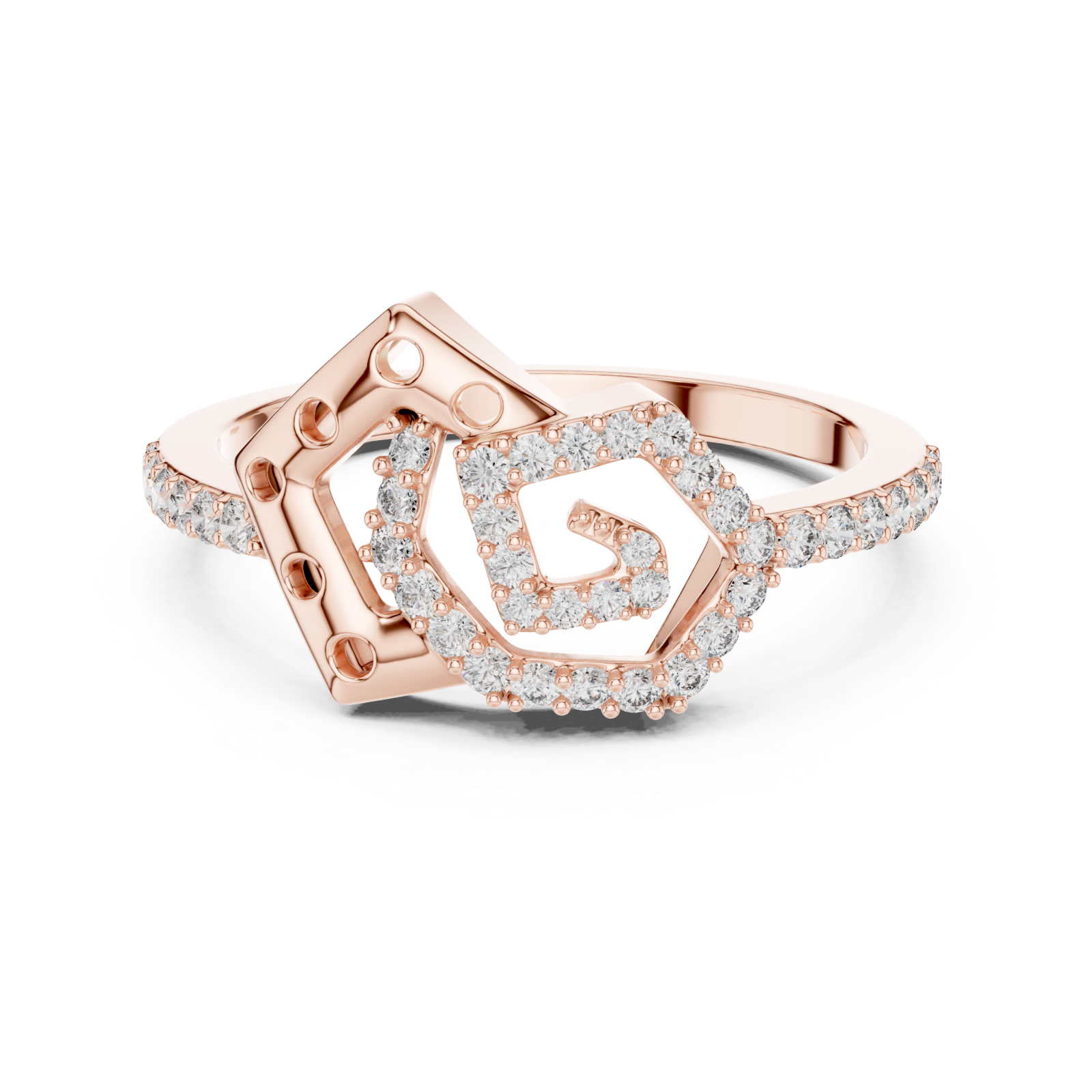  Rose Gold Celestial Harmony Petal Band Ring Front View
