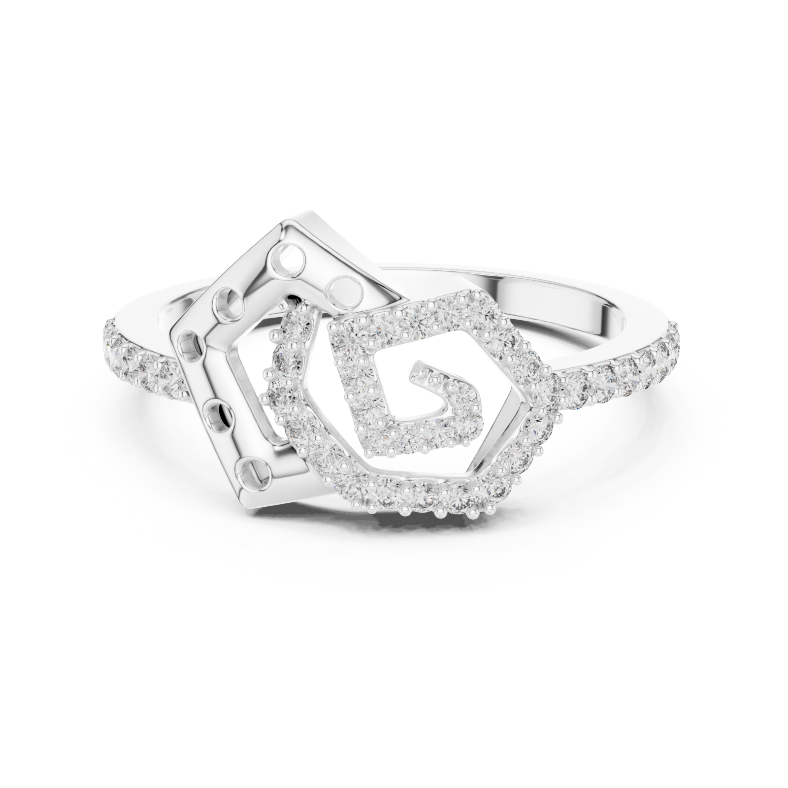  White Gold Celestial Harmony Petal Band Ring Front View