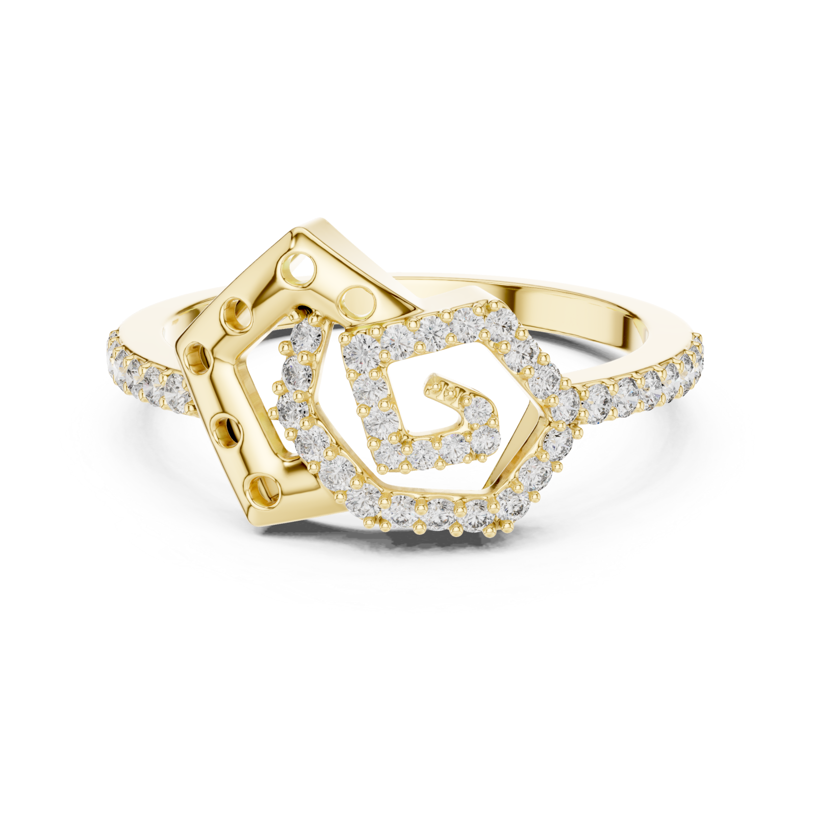  Gold Celestial Harmony Petal Band Ring Front View