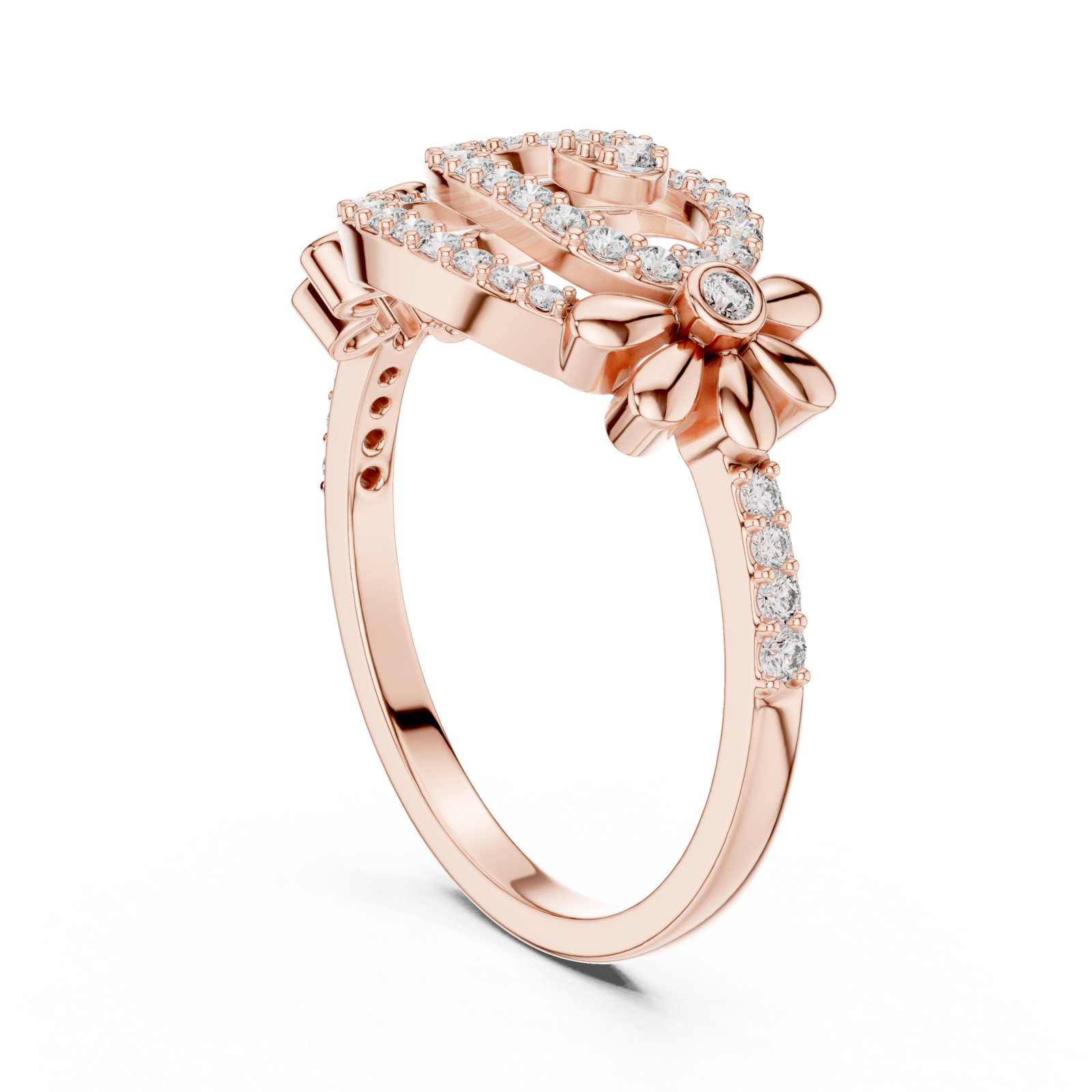  Rose Gold Starlit Graceful Bloom Dual Ring Left View