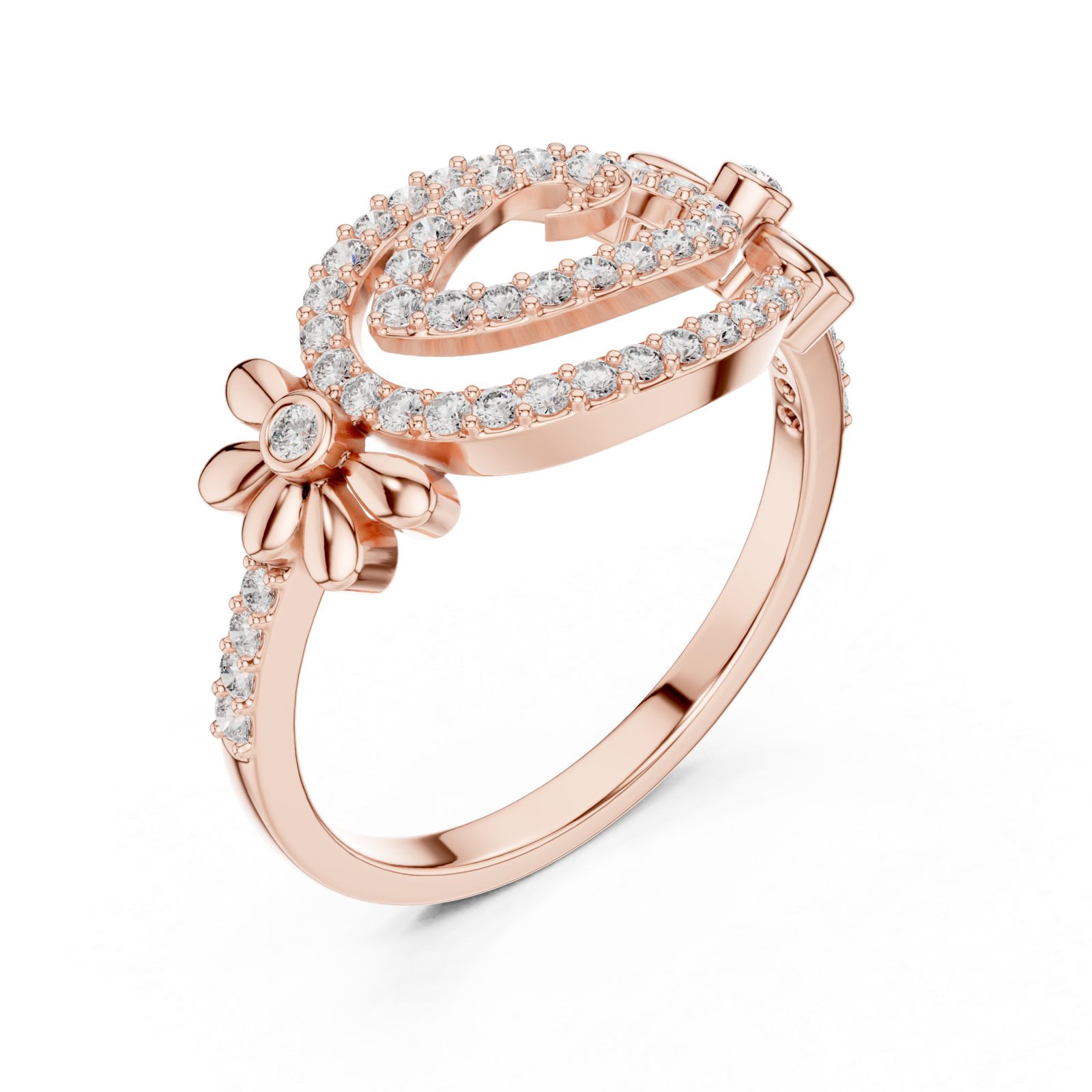  Rose Gold Starlit Graceful Bloom Dual Ring Right View