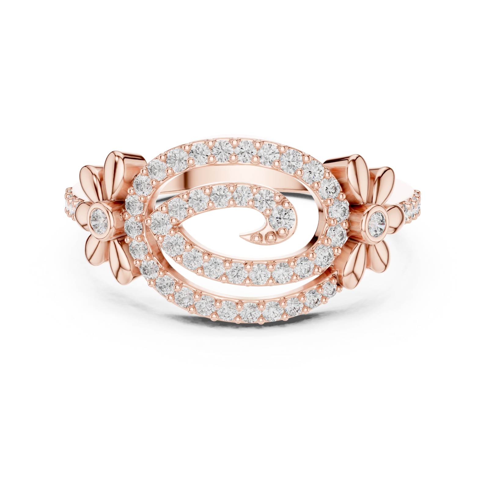  Rose Gold Starlit Graceful Bloom Dual Ring Front View