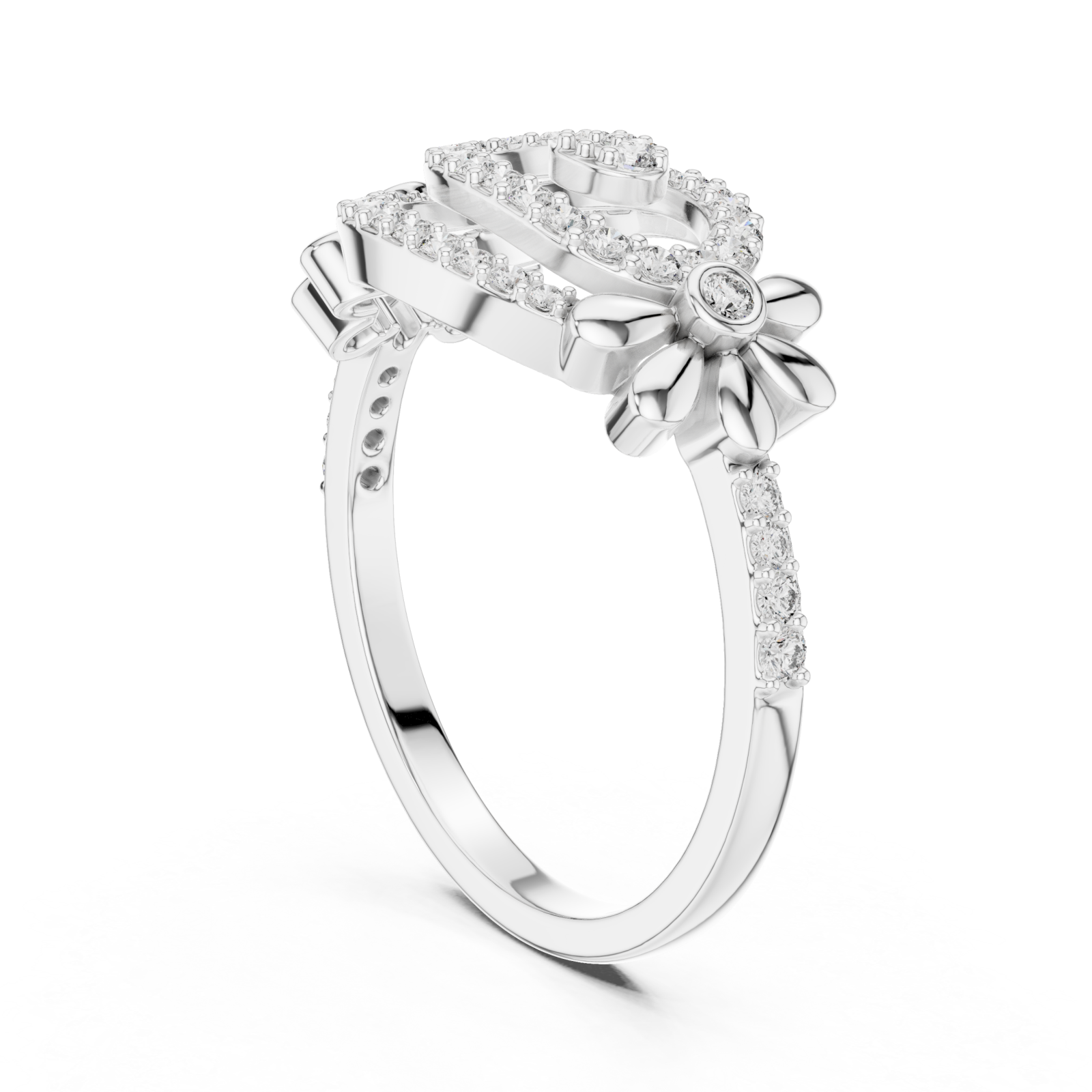  White Gold Starlit Graceful Bloom Dual Ring Left View