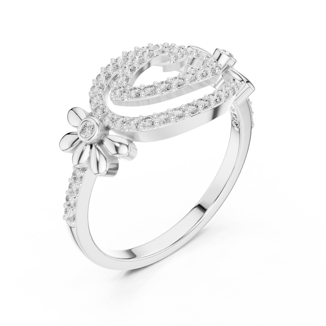  White Gold Starlit Graceful Bloom Dual Ring Right View