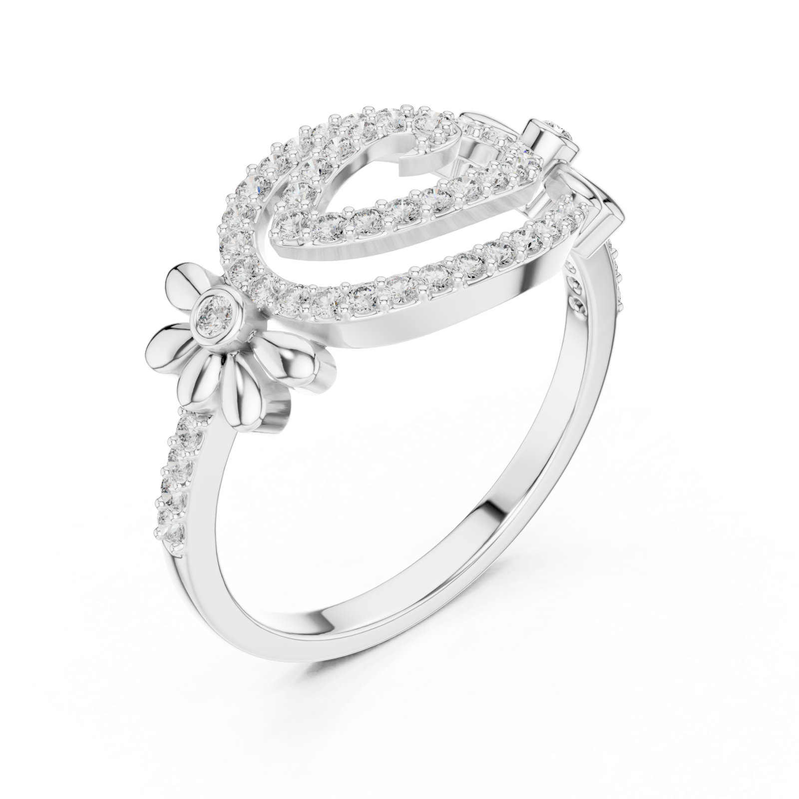  White Gold Starlit Graceful Bloom Dual Ring Right View