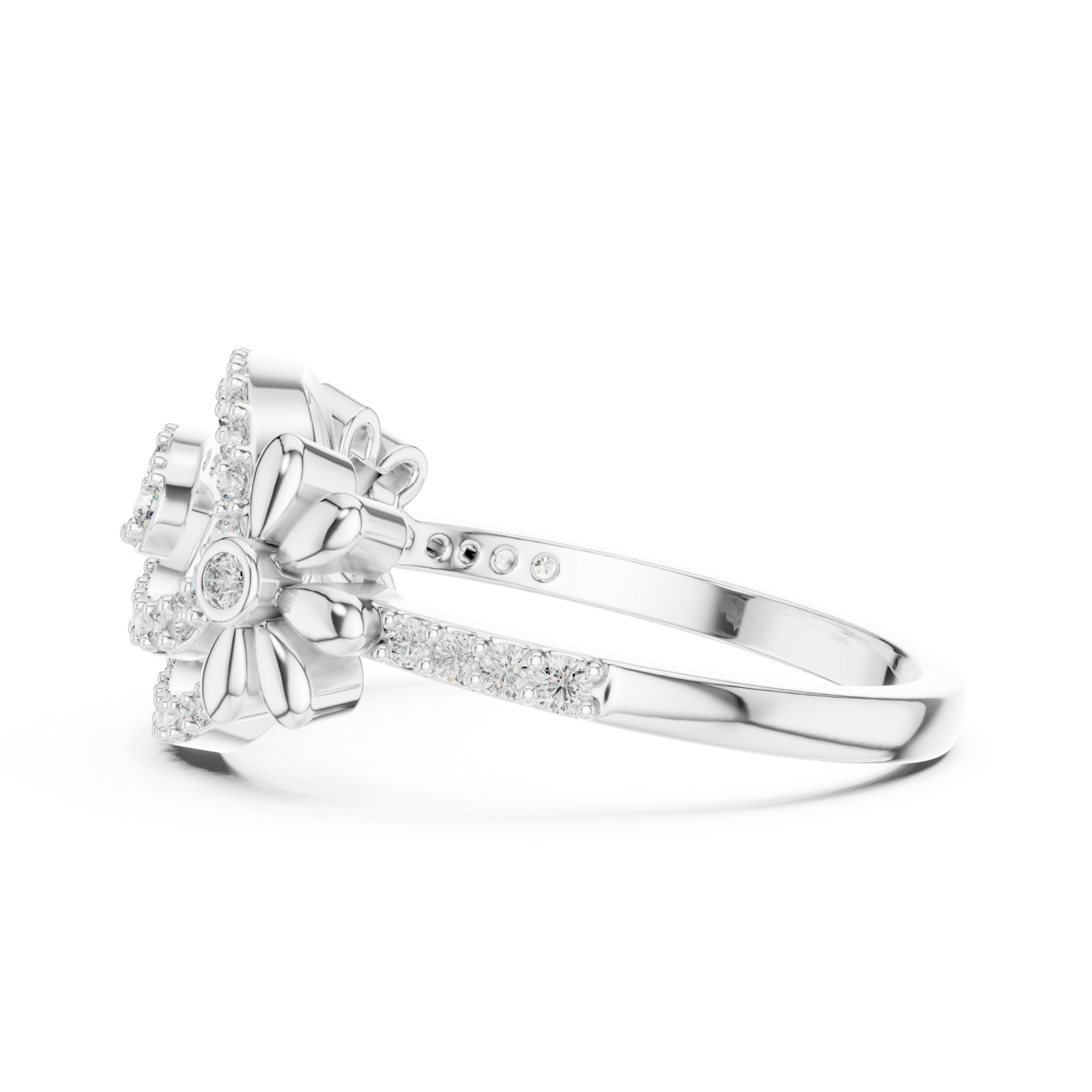  White Gold Starlit Graceful Bloom Dual Ring Side View