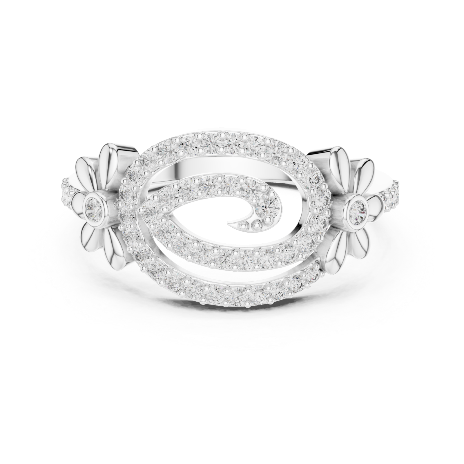  White Gold Starlit Graceful Bloom Dual Ring Front View