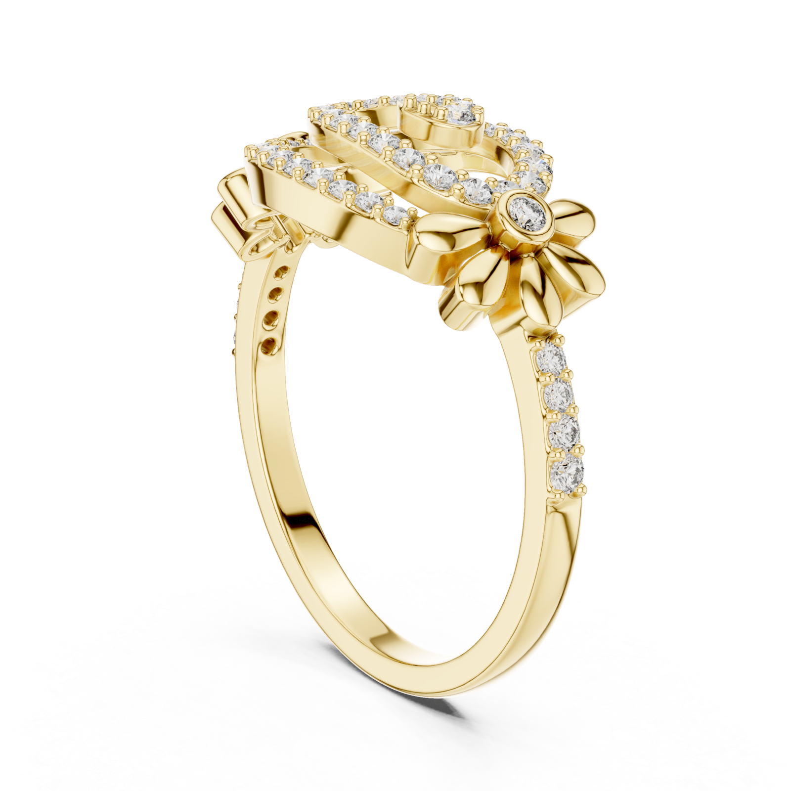  Gold Starlit Graceful Bloom Dual Ring Left View