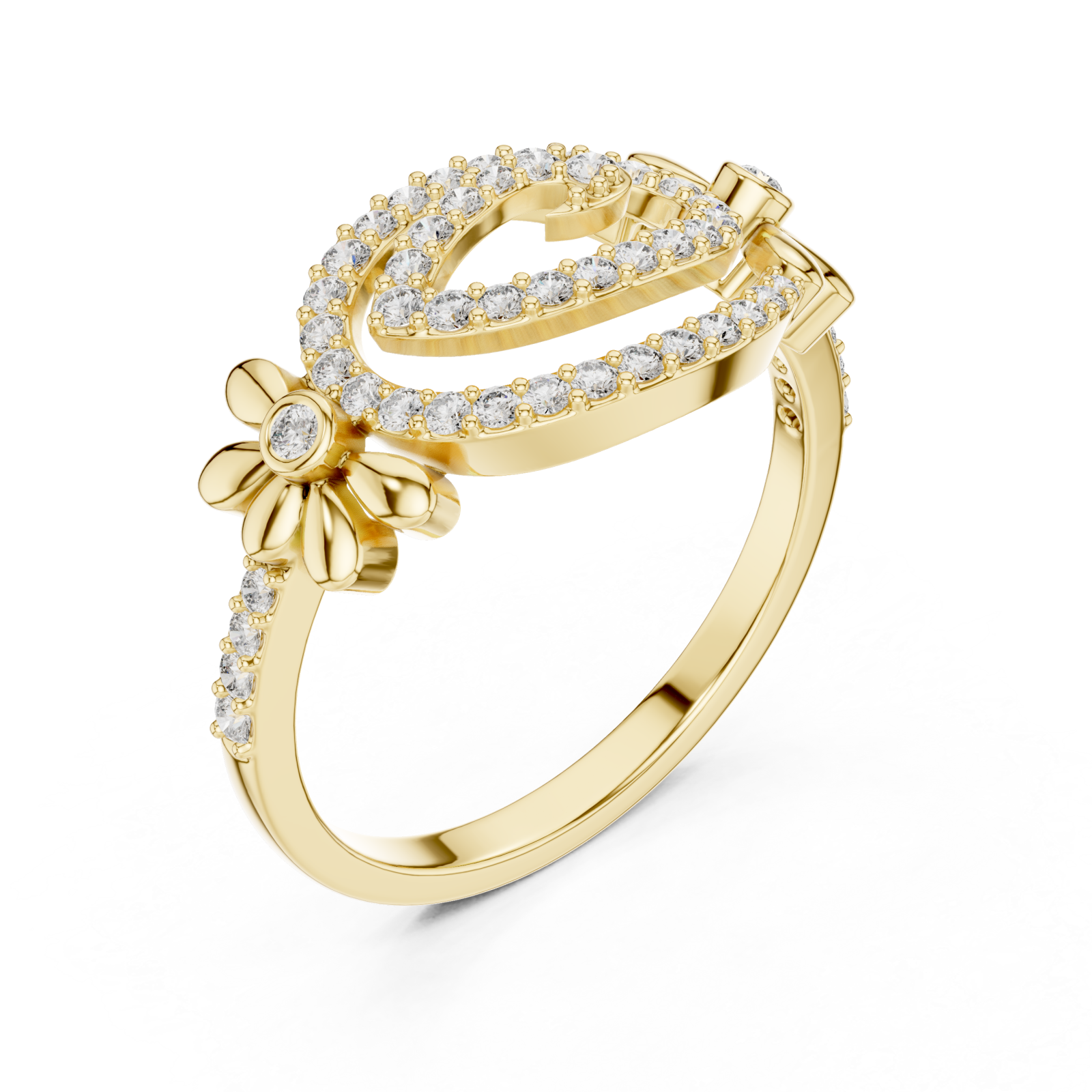 Gold Starlit Graceful Bloom Dual Ring Right View