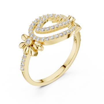 Gold Starlit Graceful Bloom Dual Ring Right View