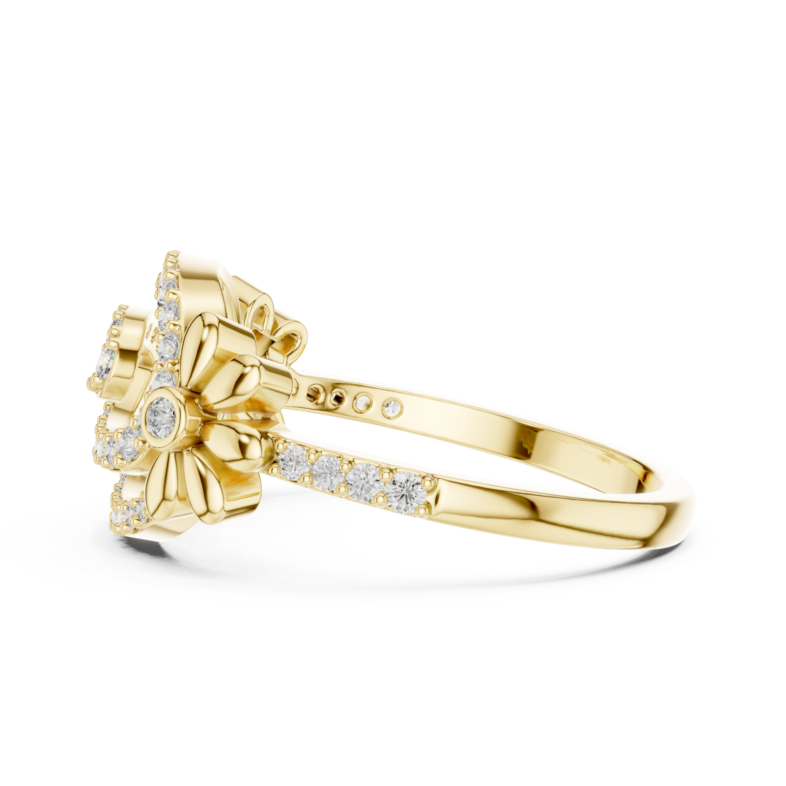  Gold Starlit Graceful Bloom Dual Ring Side View