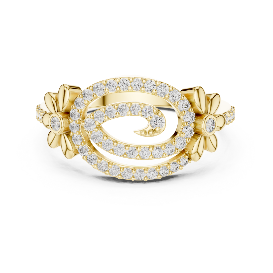 Gold Starlit Graceful Bloom Dual Ring Right View