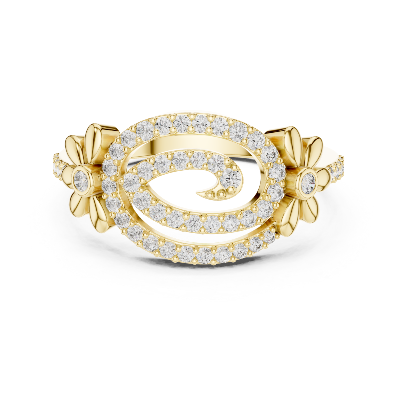  Gold Starlit Graceful Bloom Dual Ring Front View