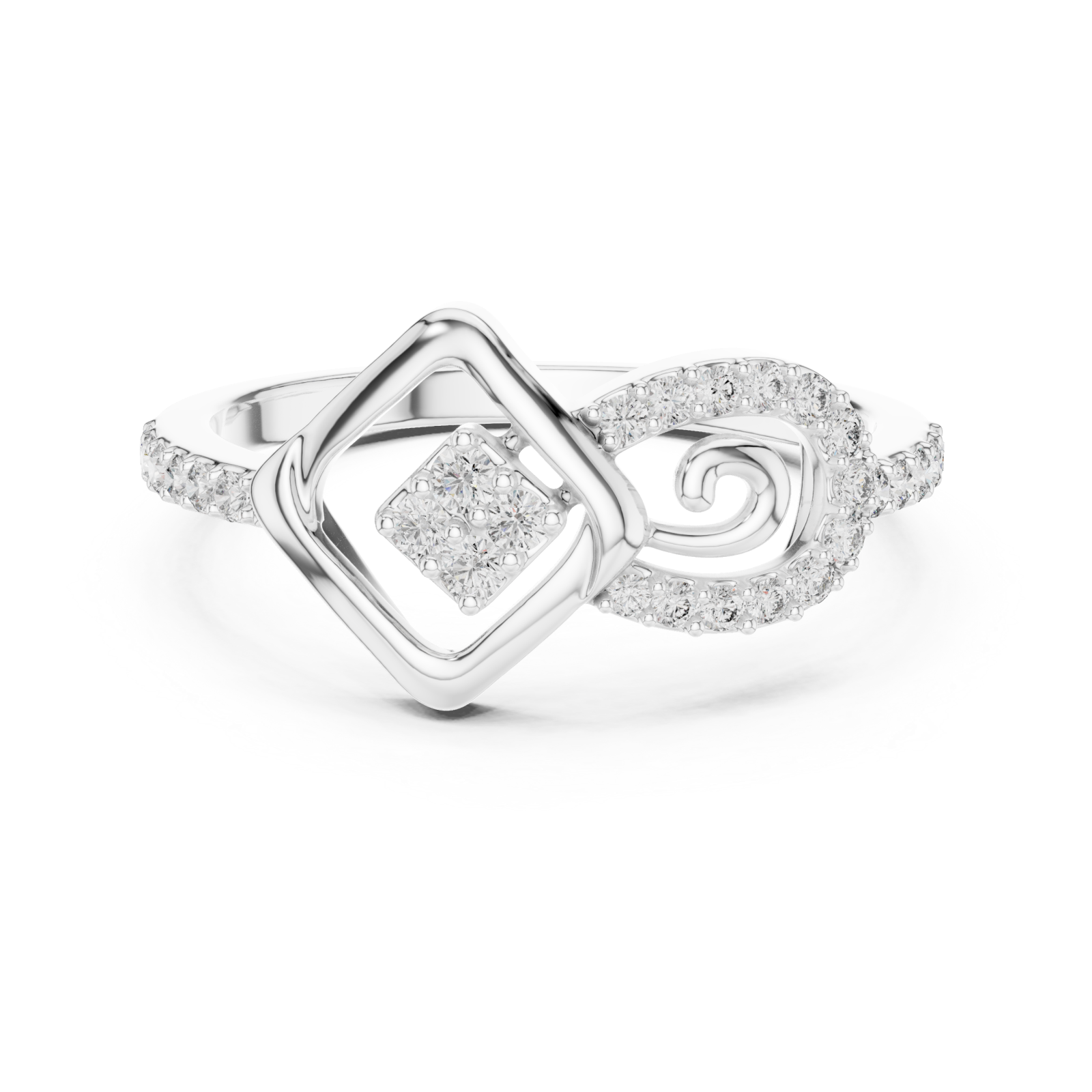  White Gold Radiant Harmony Infinity Loop Crown Ring Front View