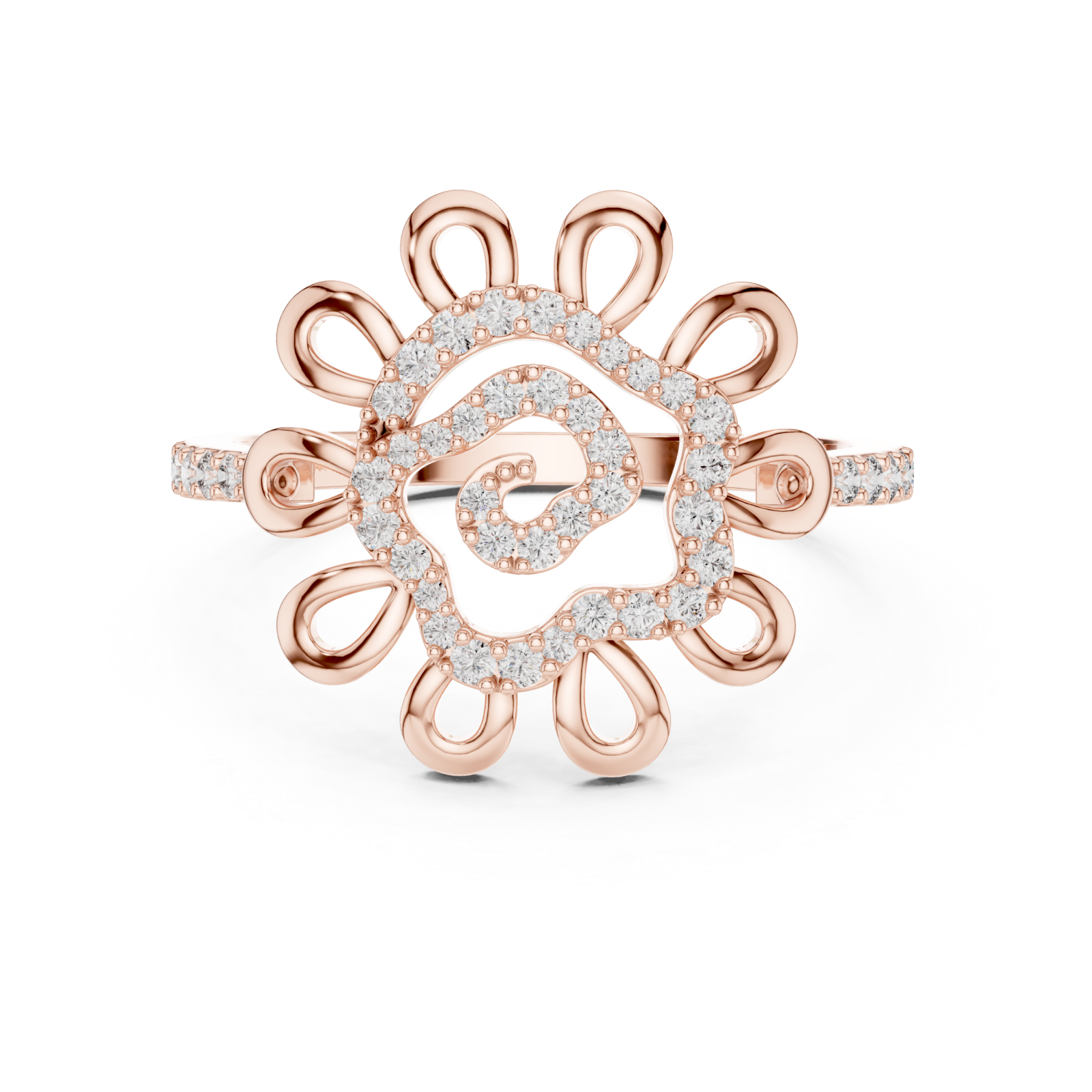  Rose Gold Petal Reverie Halo Ring Front View