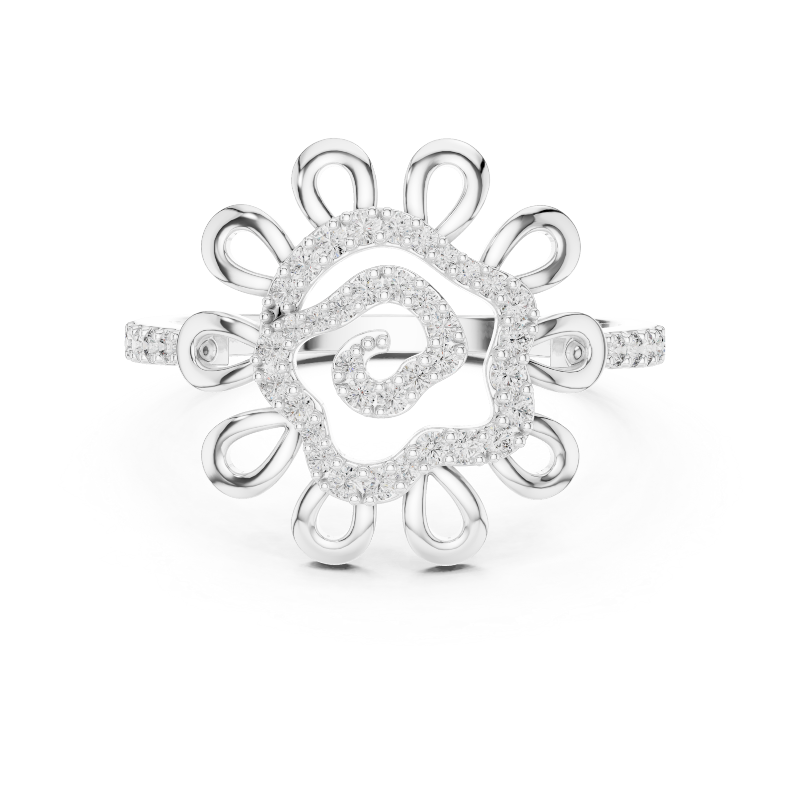  White Gold Petal Reverie Halo Ring Front View