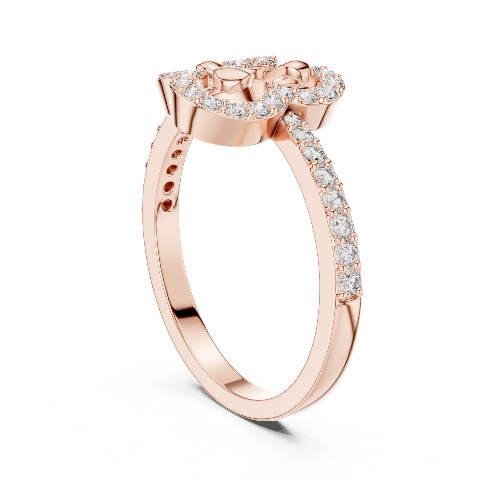  Rose Gold Twin Petal Graceful Promise Ring Left View