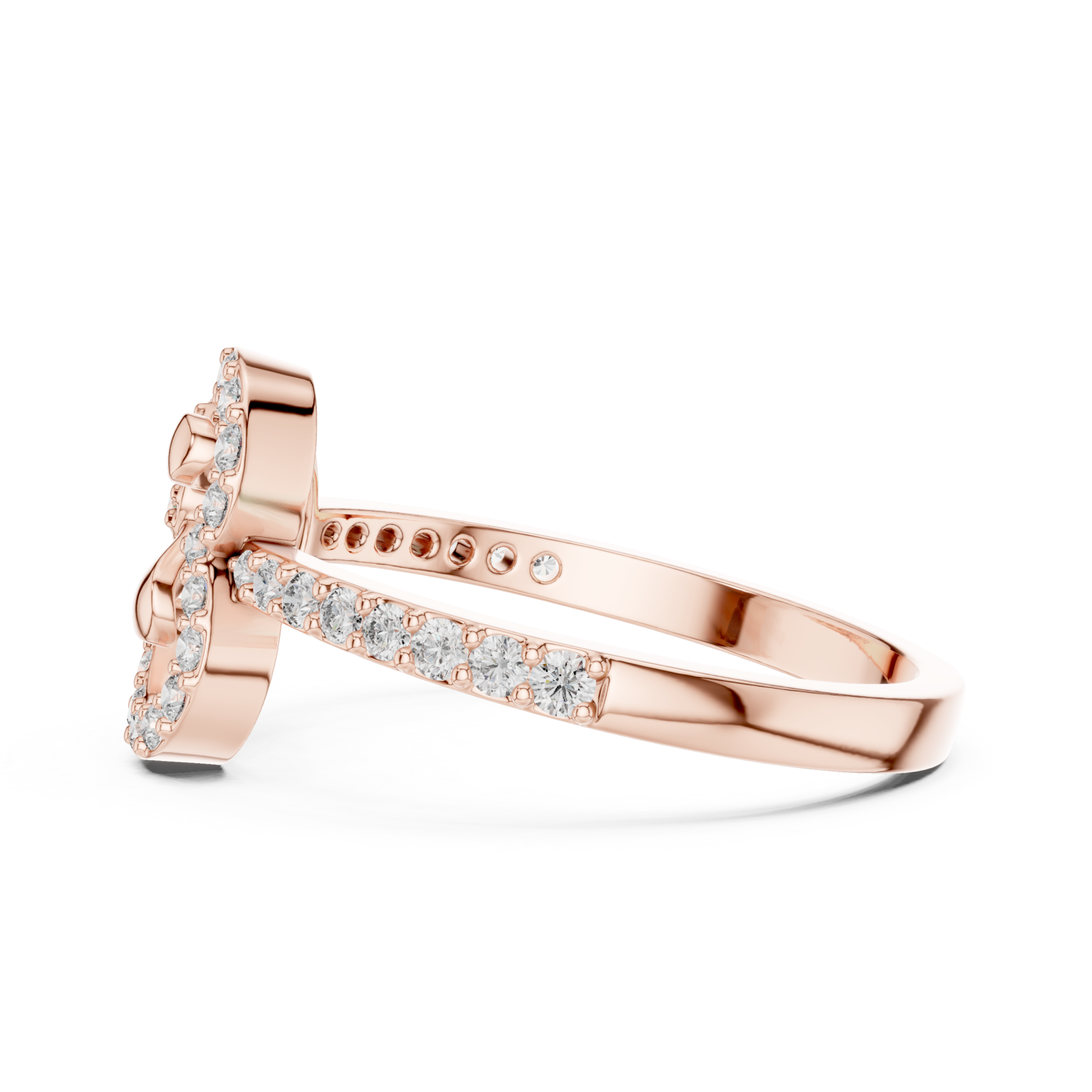  Rose Gold Twin Petal Graceful Promise Ring Side View