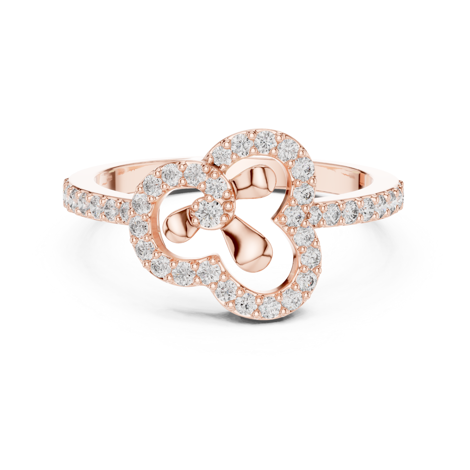  Rose Gold Twin Petal Graceful Promise Ring Front View