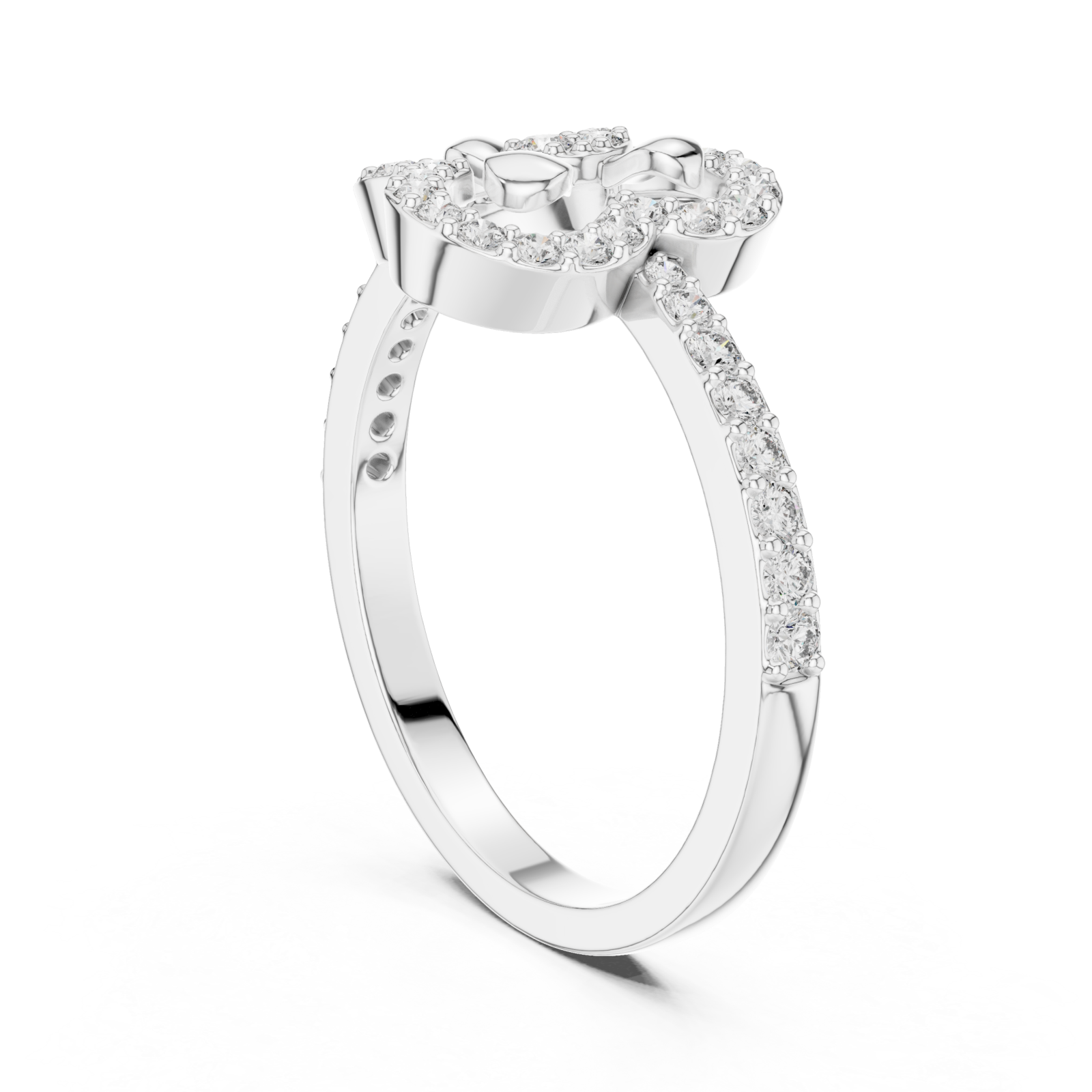  White Gold Twin Petal Graceful Promise Ring Left View