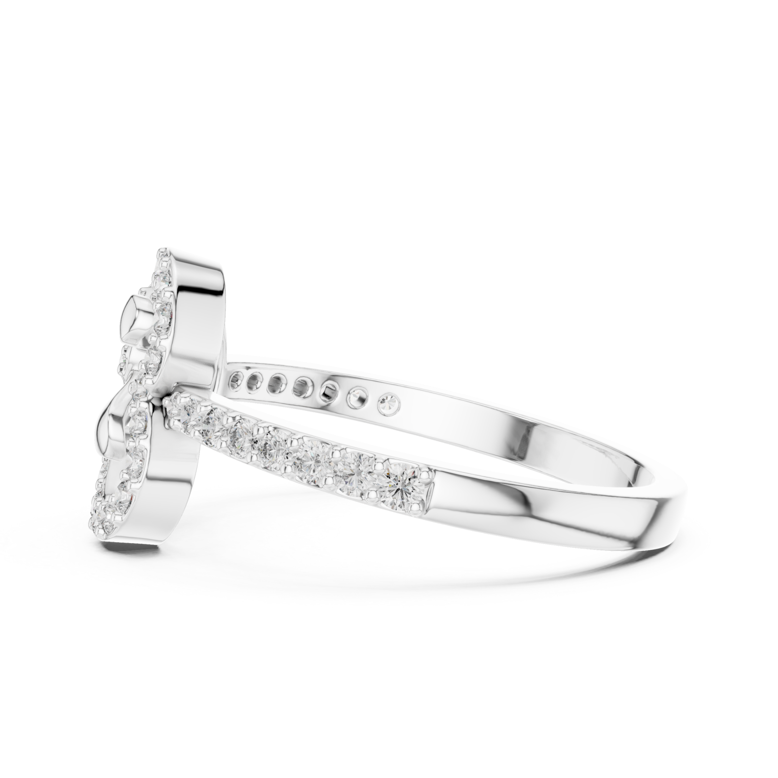  White Gold Twin Petal Graceful Promise Ring Side View