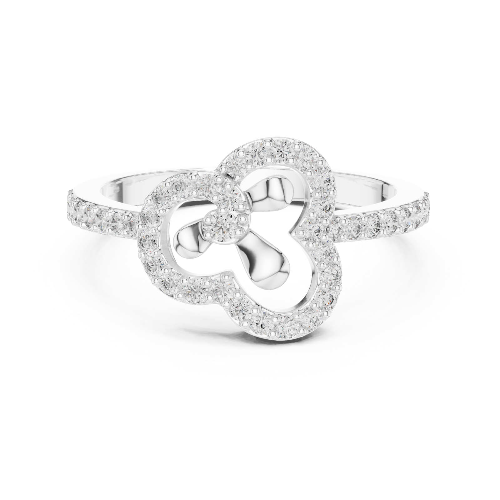  White Gold Twin Petal Graceful Promise Ring Front View
