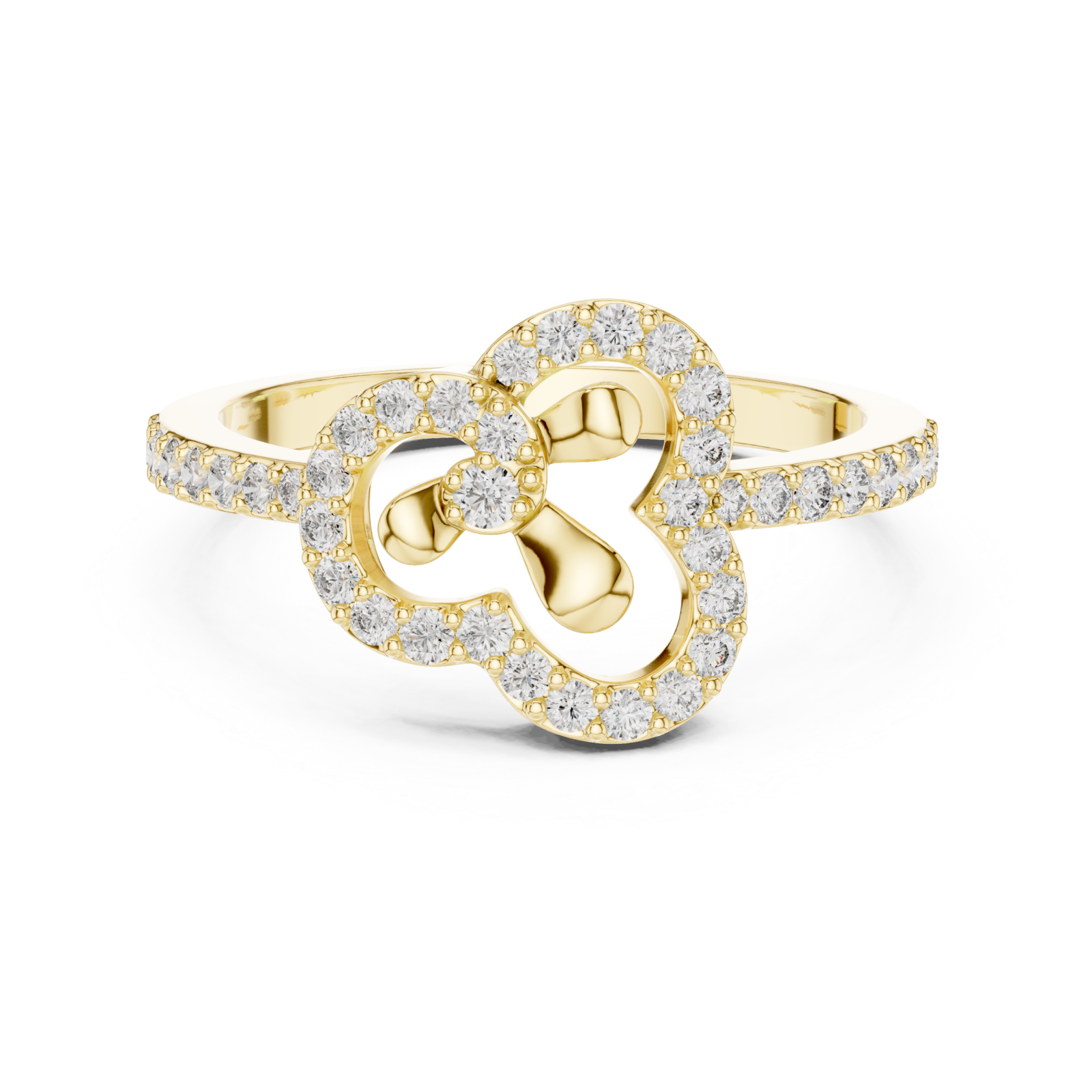  Gold Twin Petal Graceful Promise Ring Front View