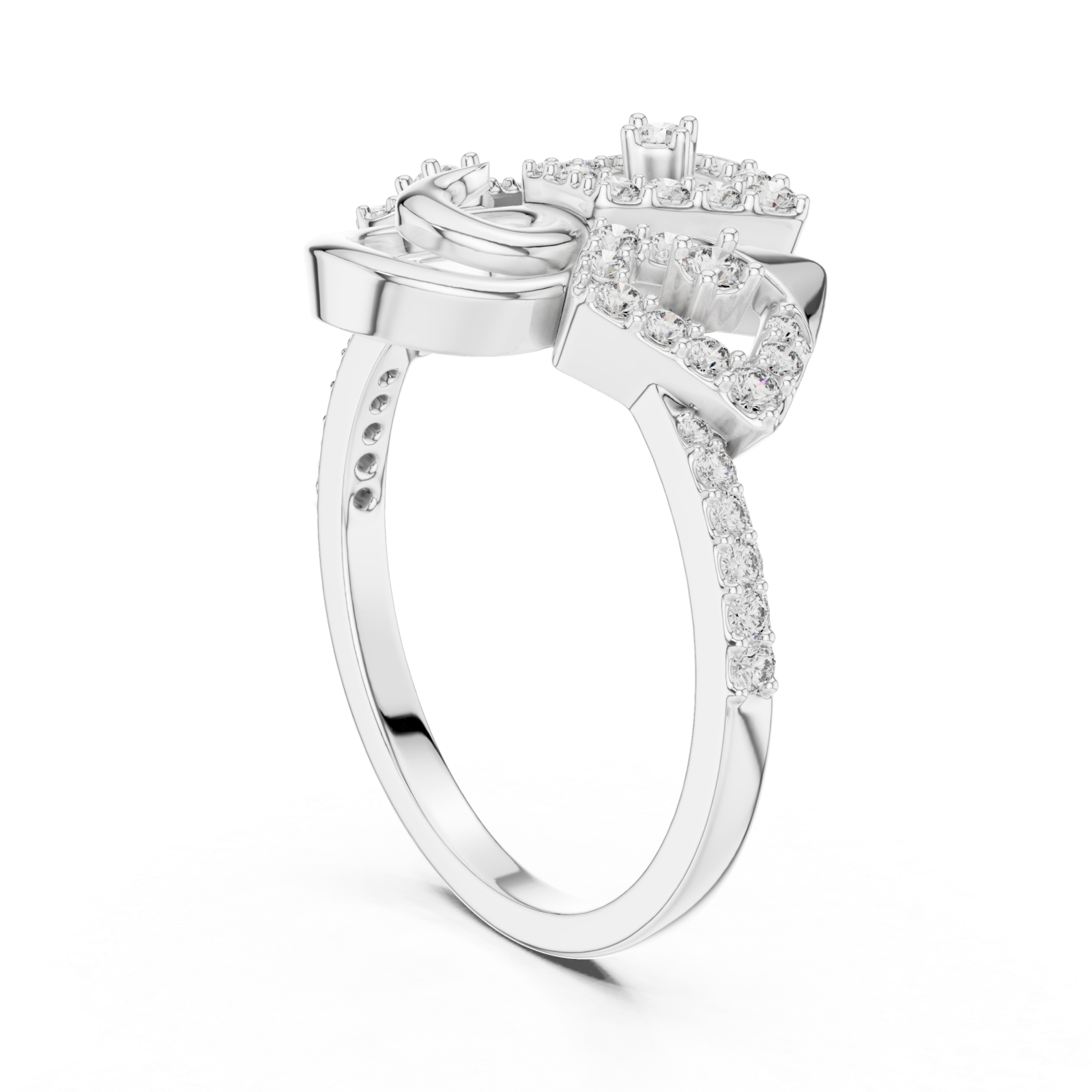  White Gold Enchanted Ribbon Crown Royalty Ring Left View