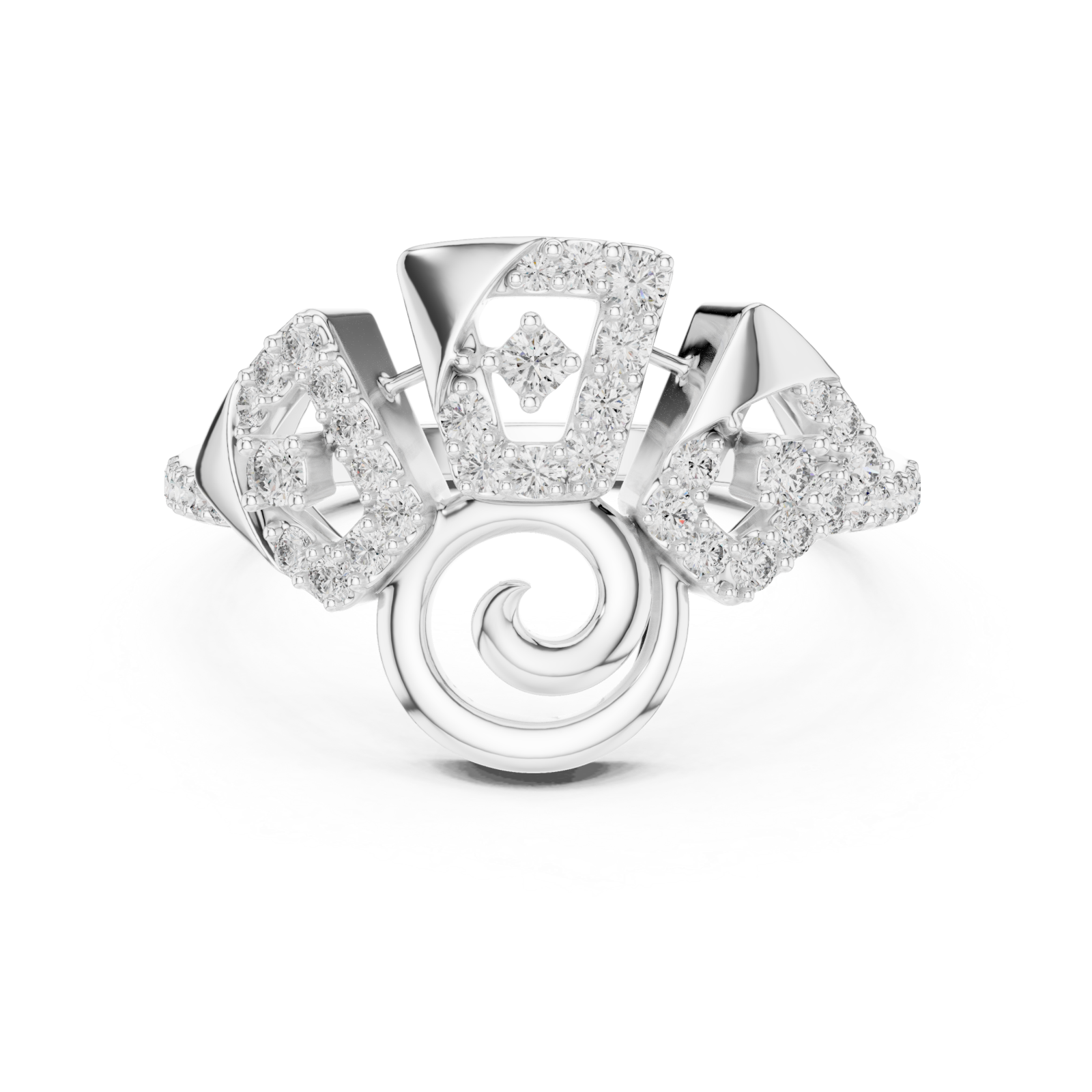  White Gold Enchanted Ribbon Crown Royalty Ring Front View
