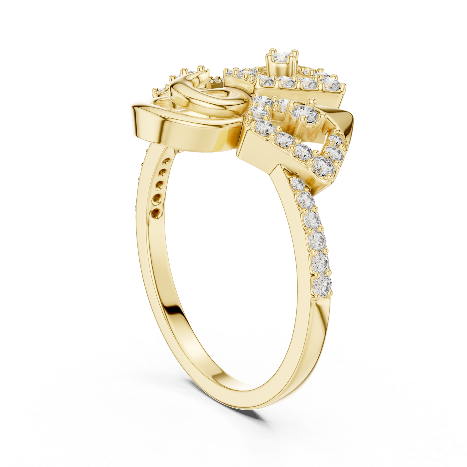  Gold Enchanted Ribbon Crown Royalty Ring Left View