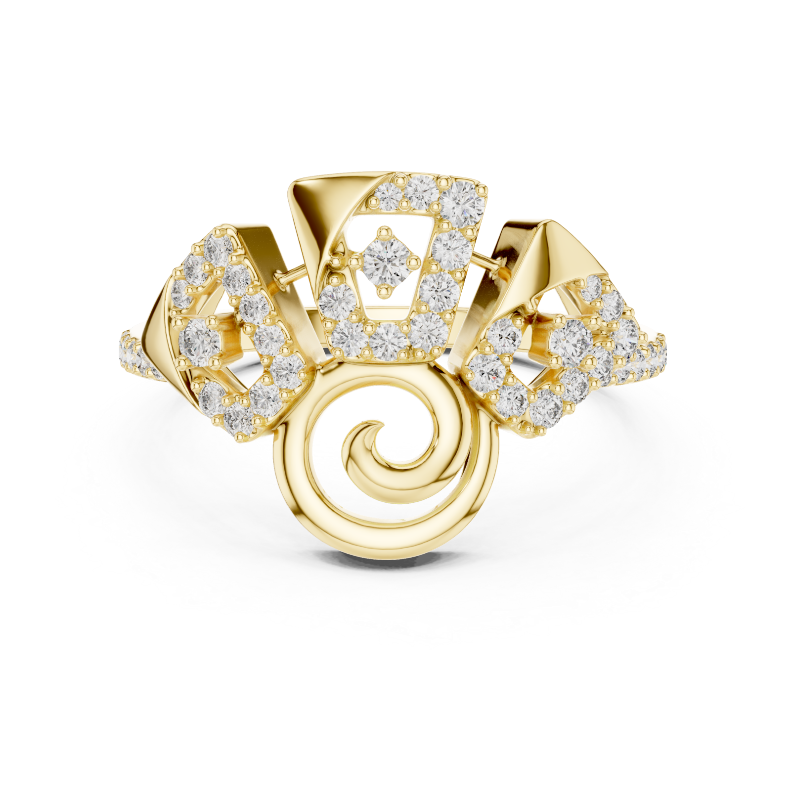  Gold Enchanted Ribbon Crown Royalty Ring Front View