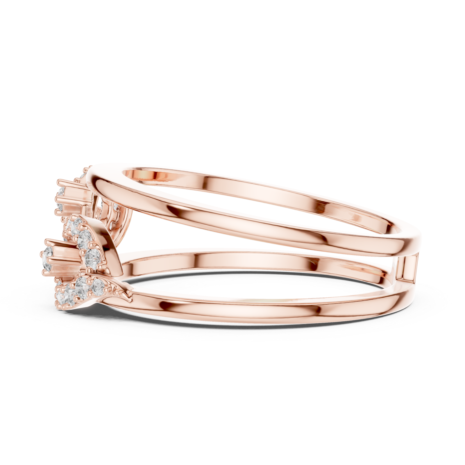  Rose Gold Sculpted Grace Bypass Duo Ring Side View