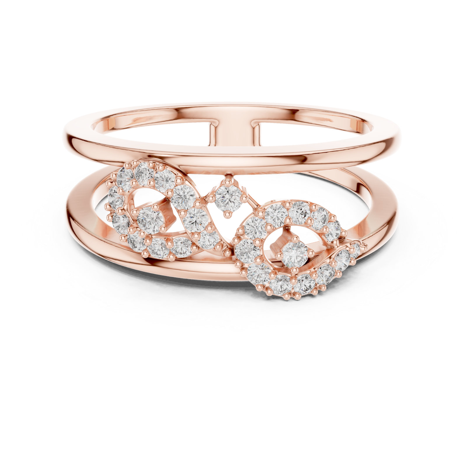  Rose Gold Sculpted Grace Bypass Duo Ring Front View